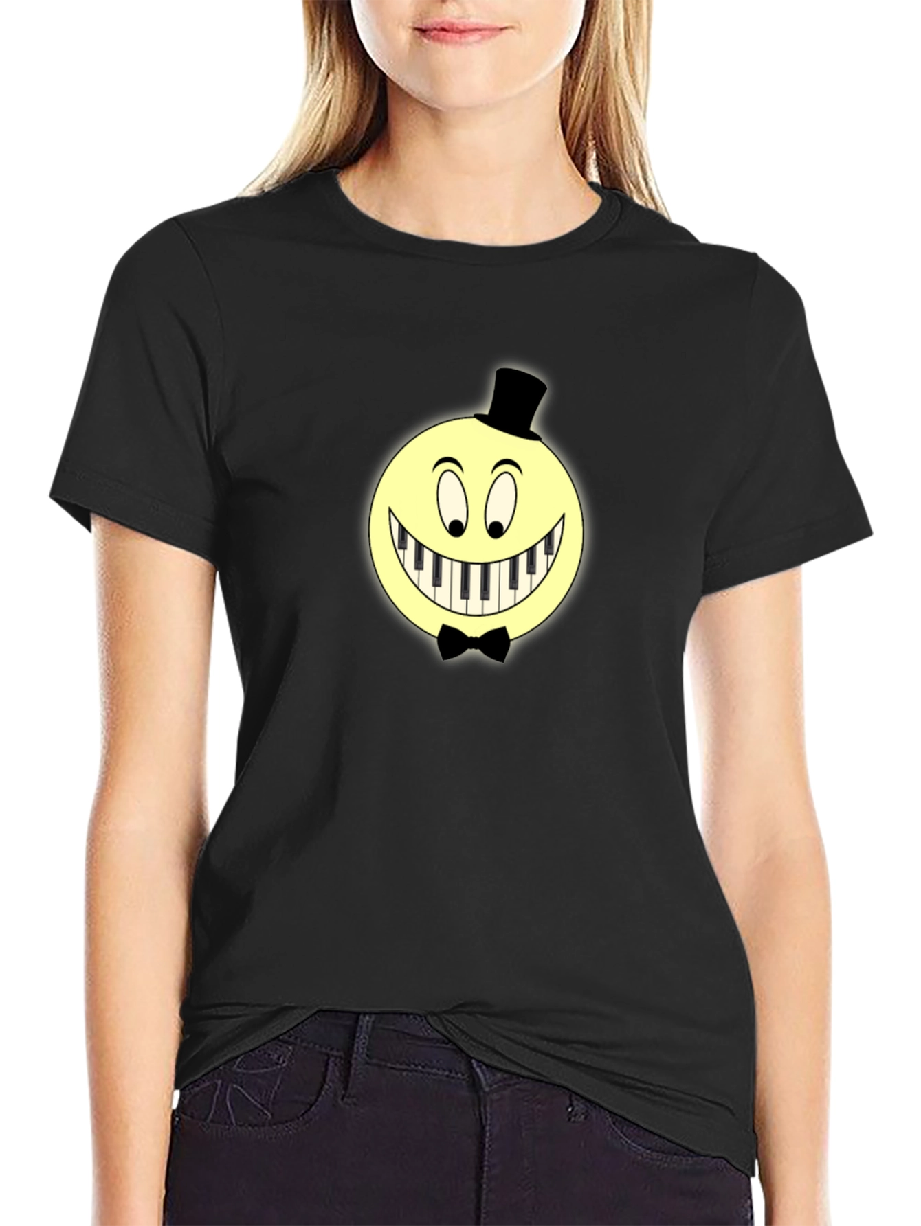 Black Piano Smile Graphic T-Shirt - Unique Design view 2