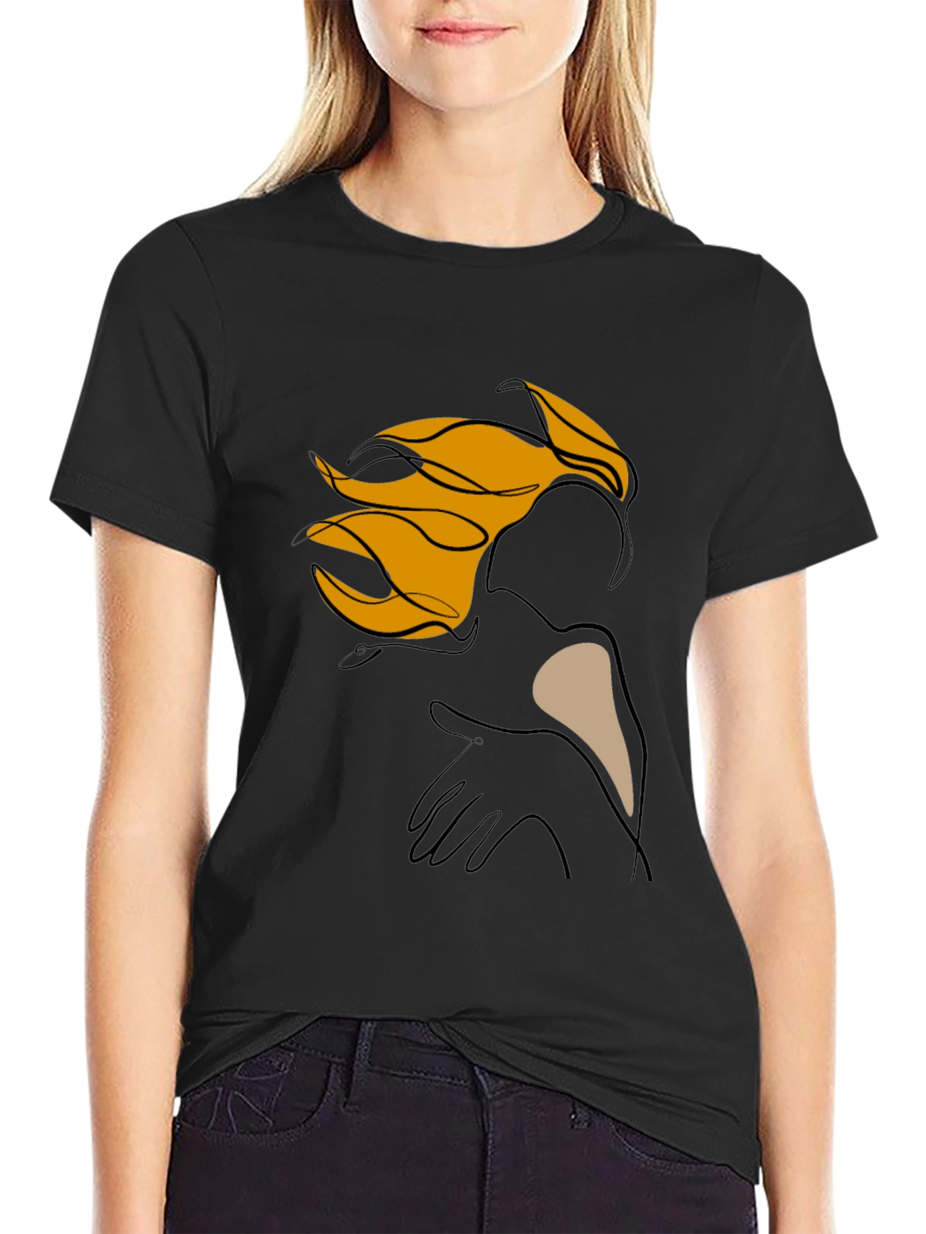 Black Abstract Line Art Graphic Tee view 2