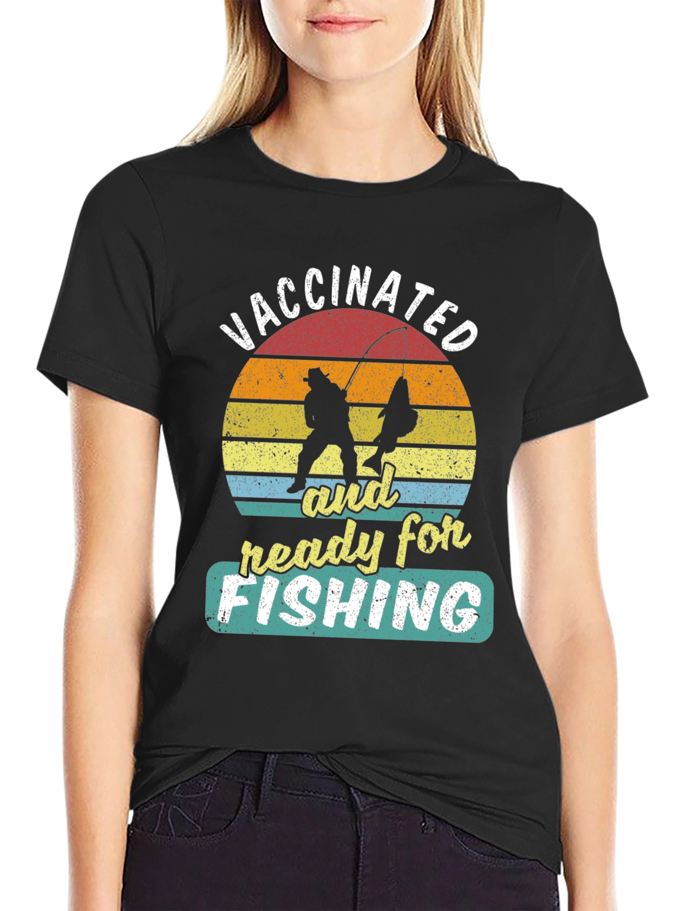 Black Vaccinated and Ready for Fishing T-Shirt view 2