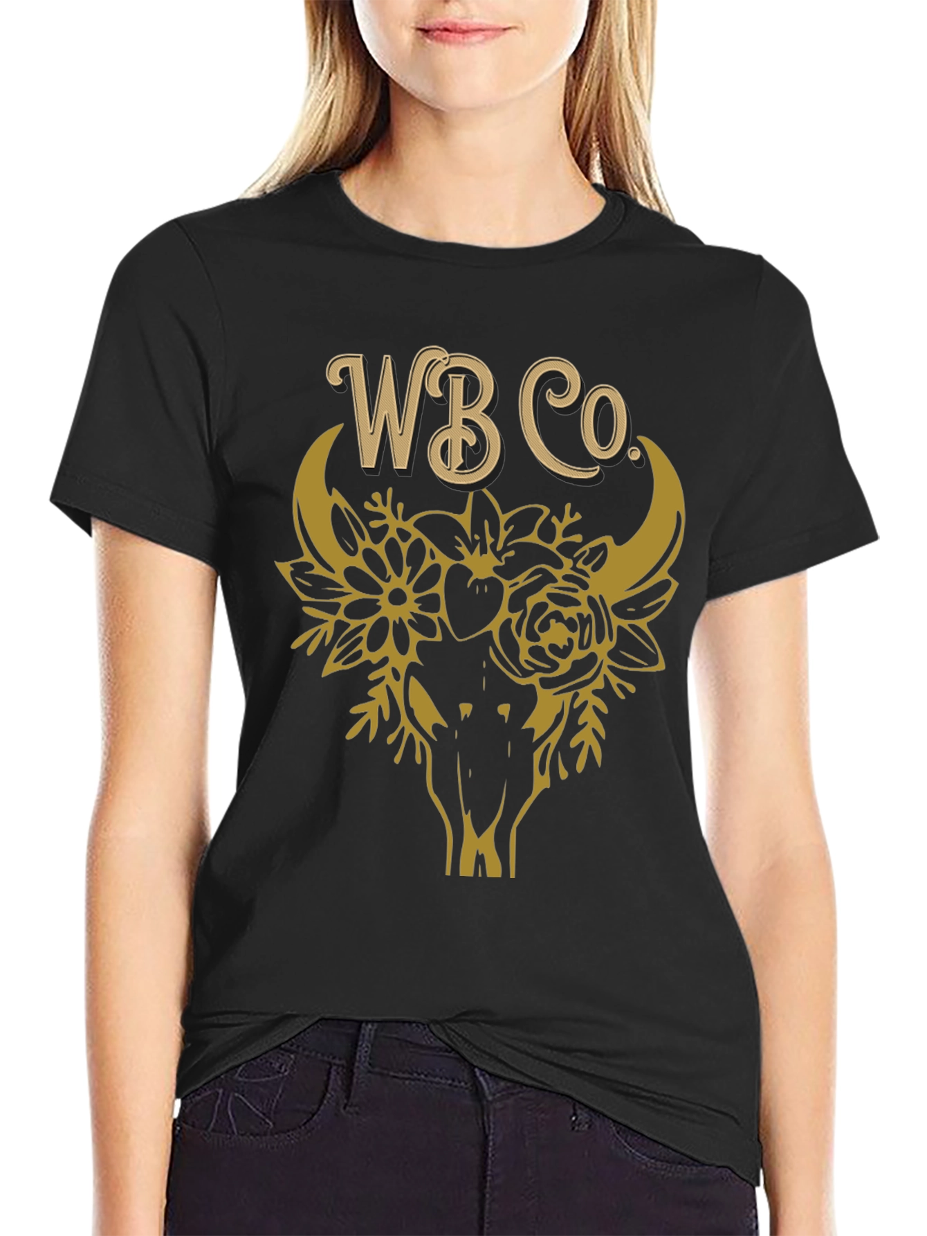 Black WBCo Floral Bull Skull Graphic Tee view 2