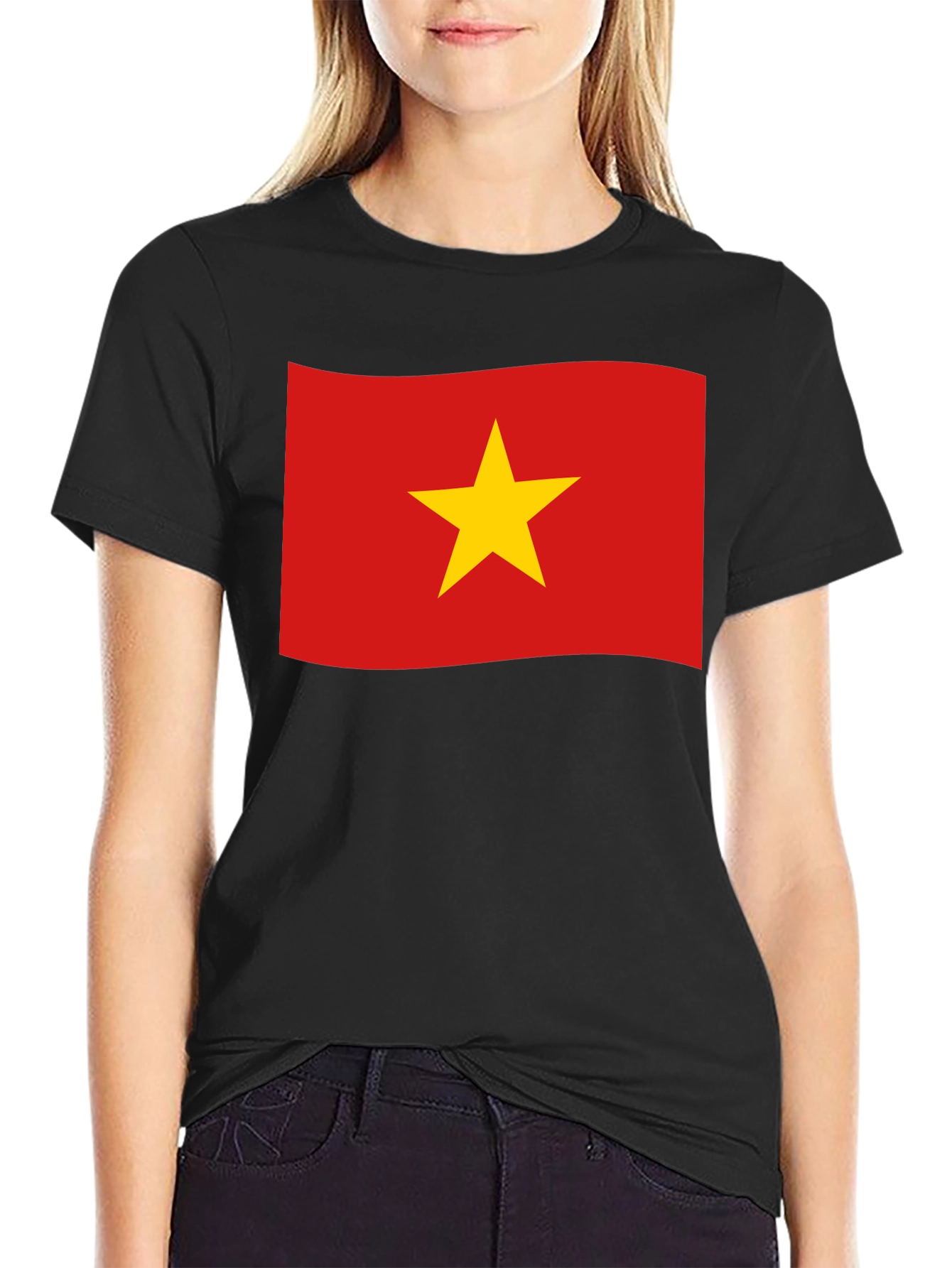 Black Vietnam Flag T-Shirt - Black Crew Neck Tee view 2