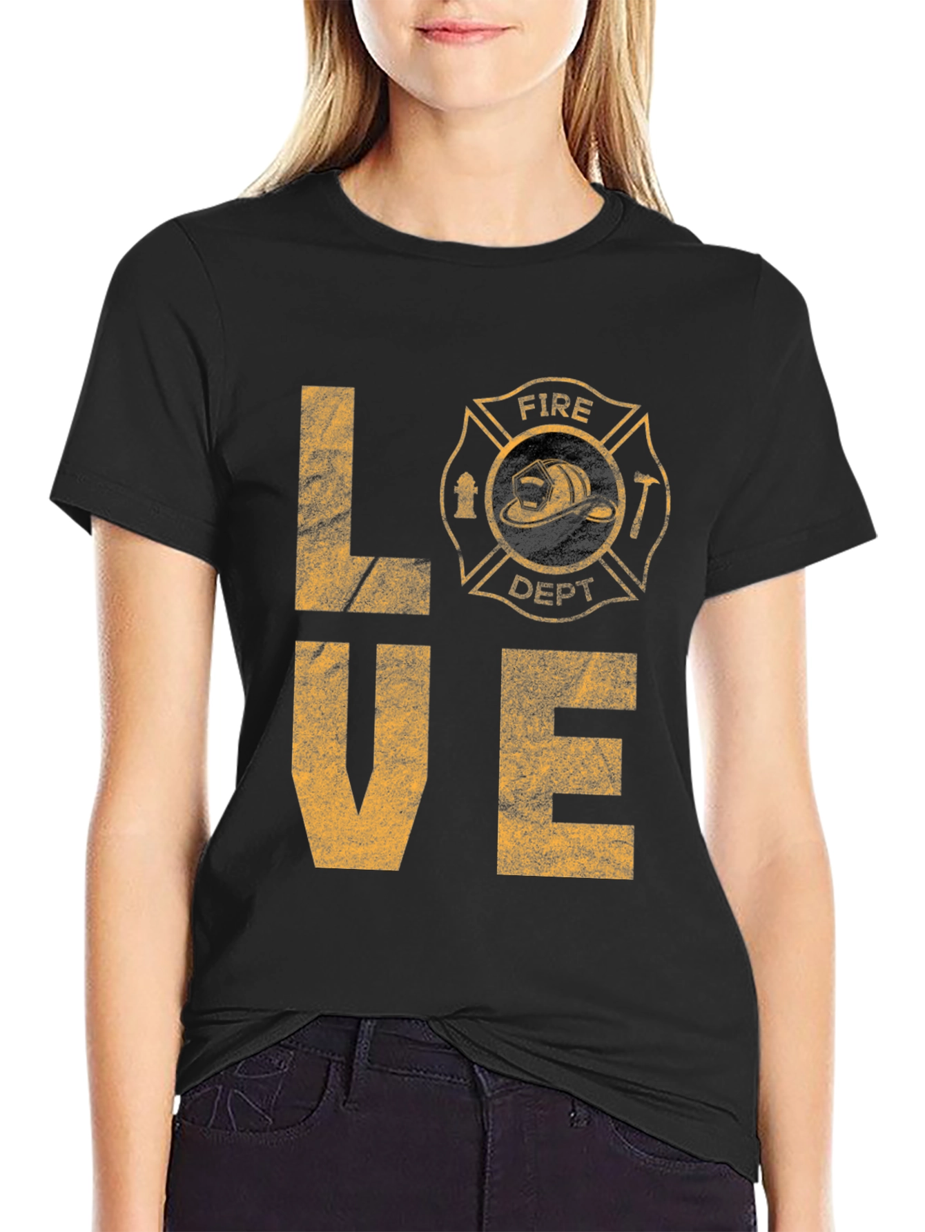 Black Fire Dept LOVE Graphic T-Shirt - Black Cotton Tee view 2