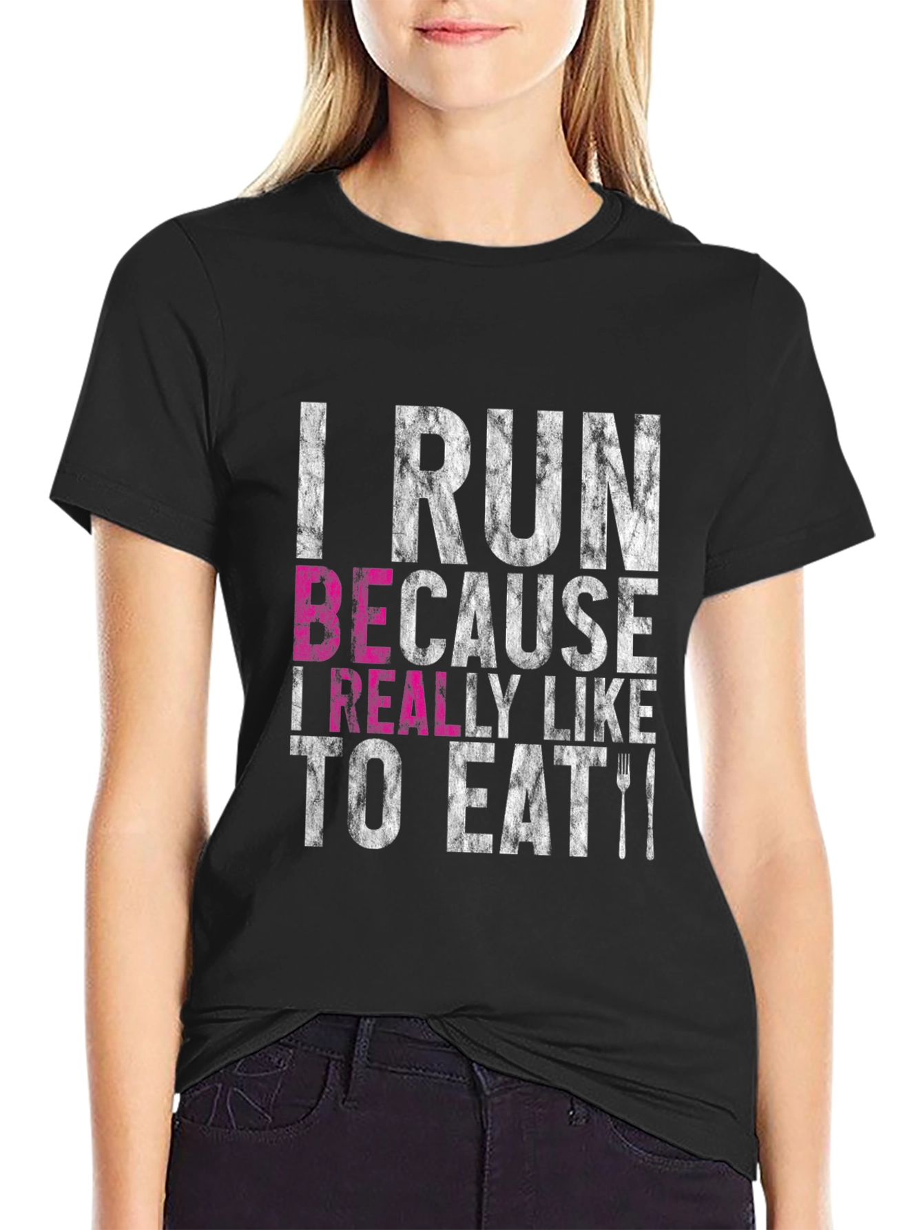 Black I Run Because I Like to Eat Funny T-Shirt view 2