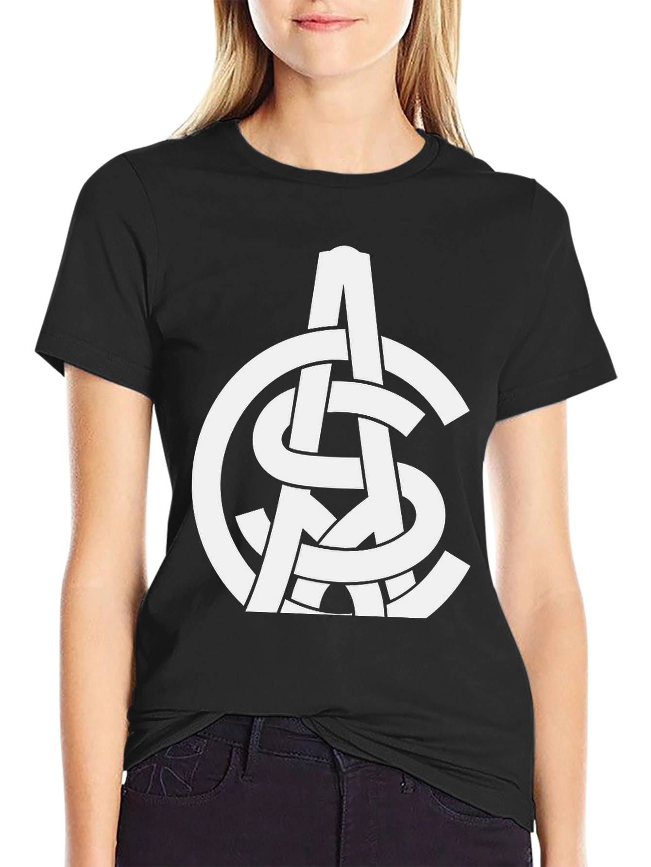 Black Abstract White Logo Print Black T-Shirt view 2