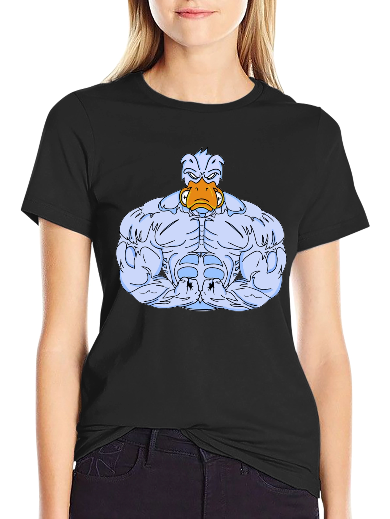 Black Muscle Duck Graphic Tee - Black Cotton T-Shirt view 2