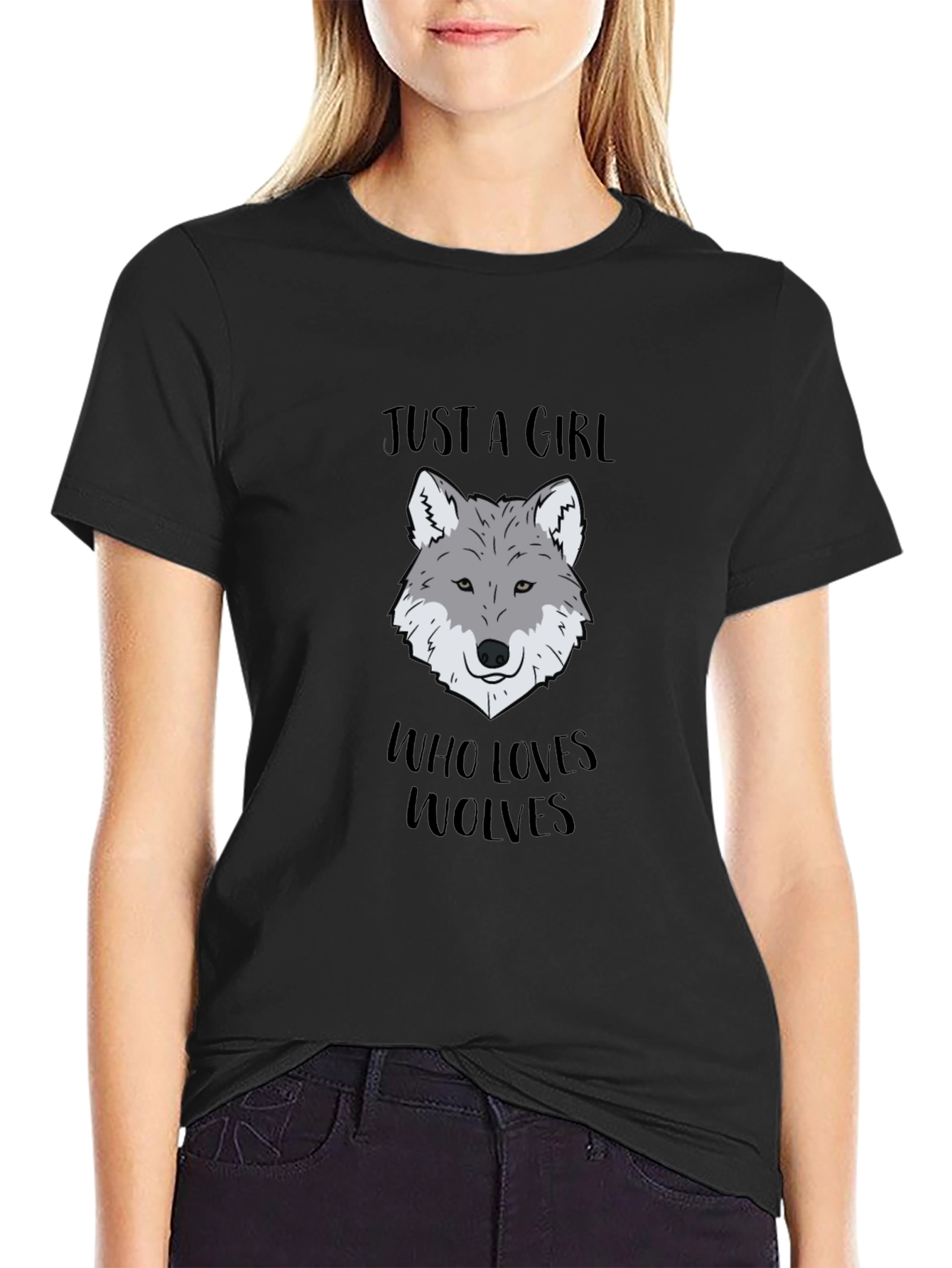 Black Just A Girl Who Loves Wolves T-Shirt view 2