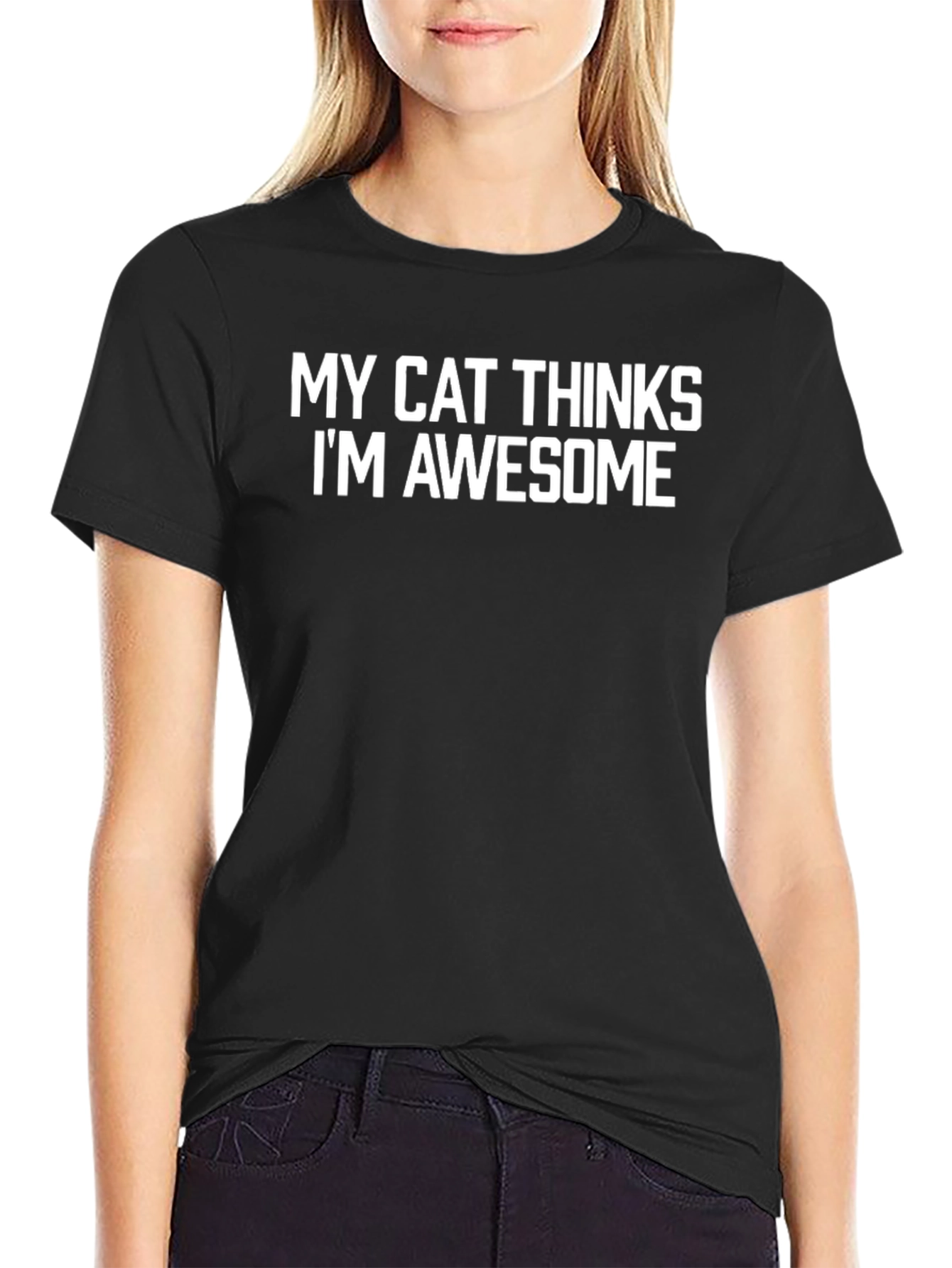 Black My Cat Thinks I'm Awesome T-Shirt - Black view 2