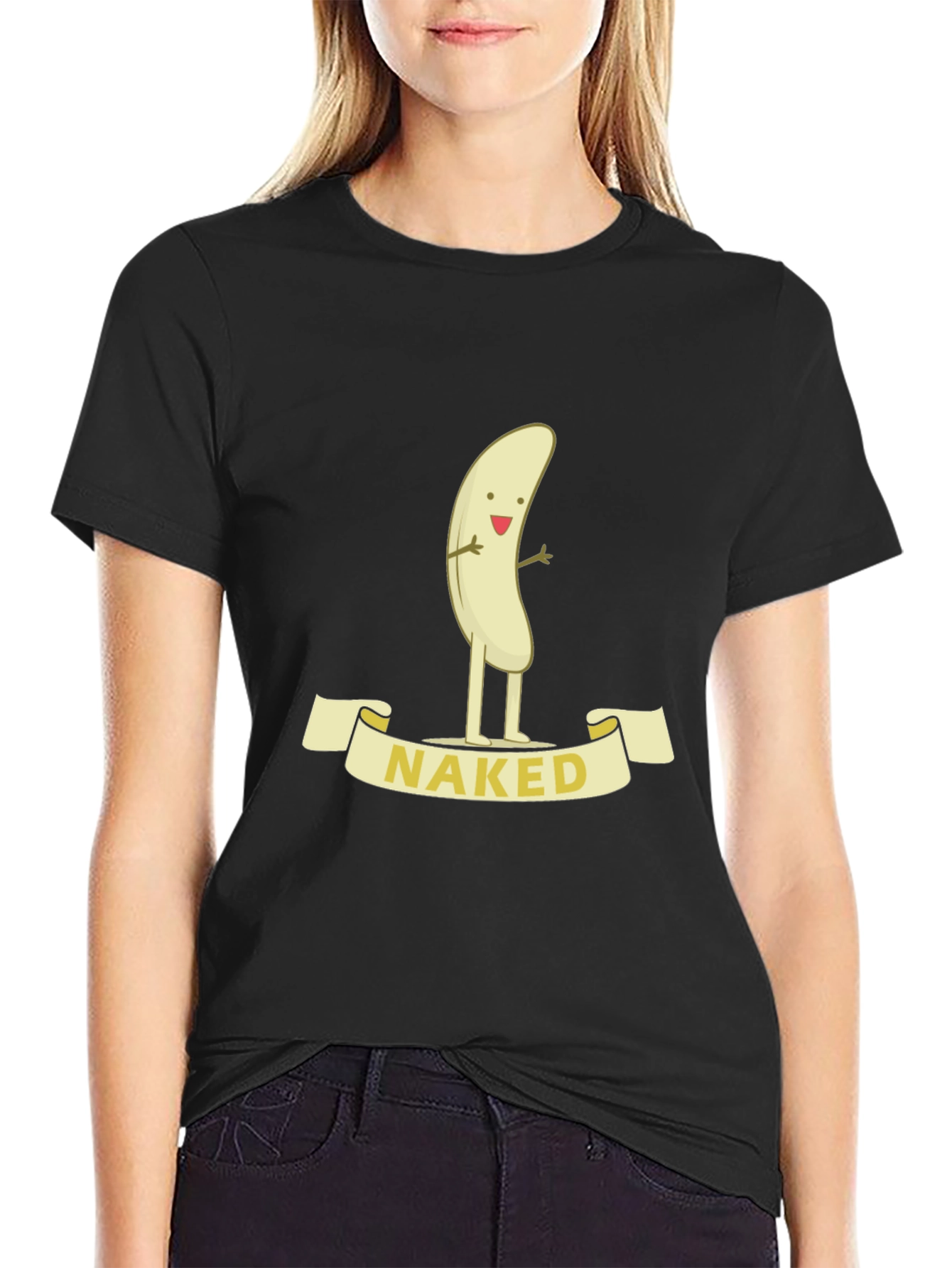 Black Naked Banana Cartoon Graphic T-Shirt - Funny Unisex Tee view 2