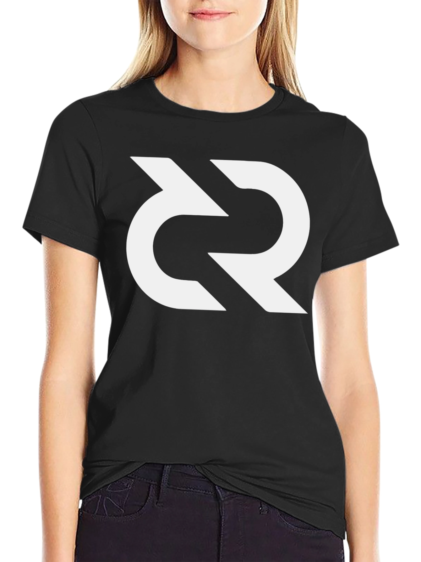 Black Modern Graphic Tee - Black Cotton with White Abstract Logo view 2