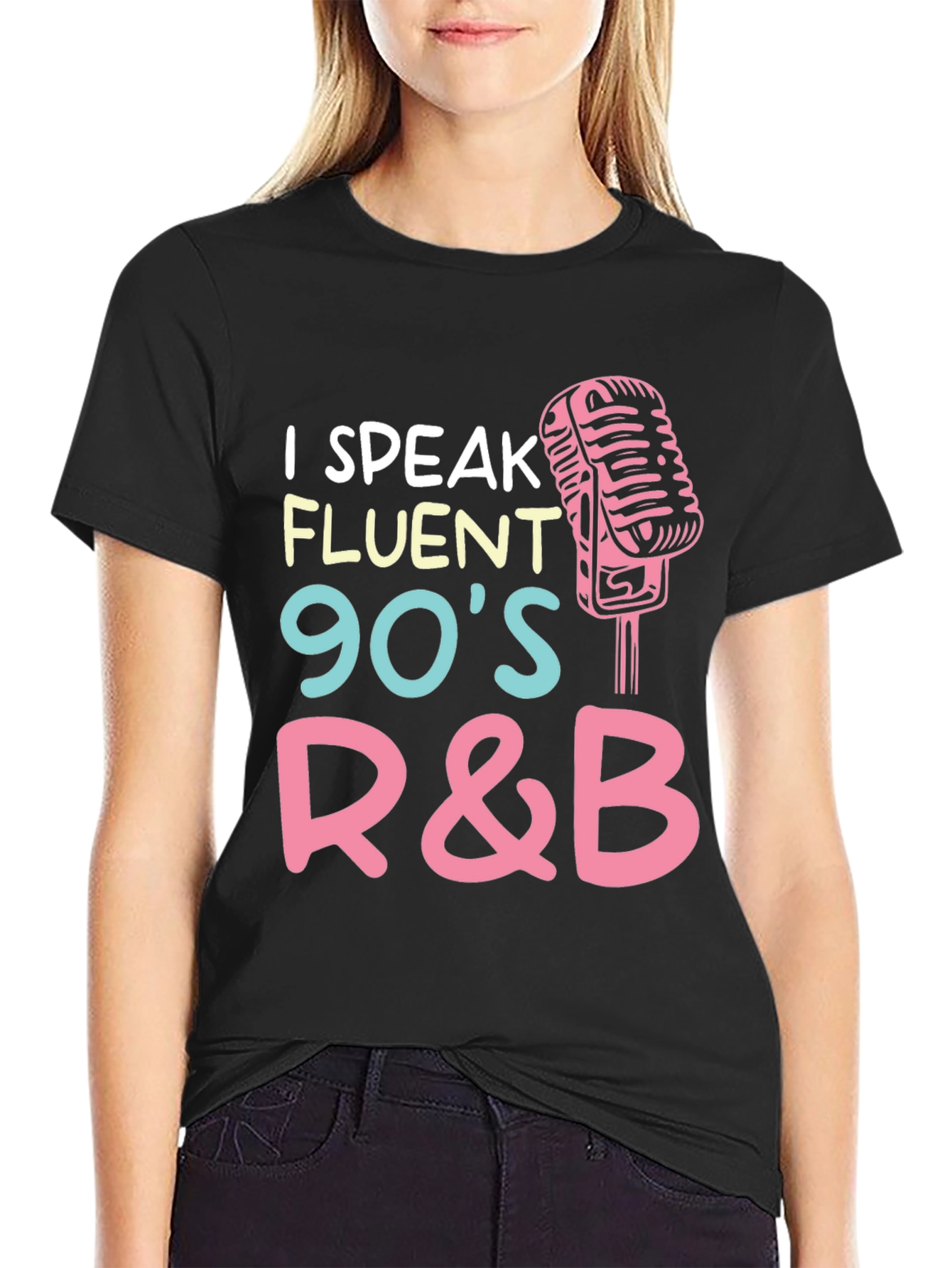 Black I Speak Fluent 90's R&B Graphic T-Shirt view 2