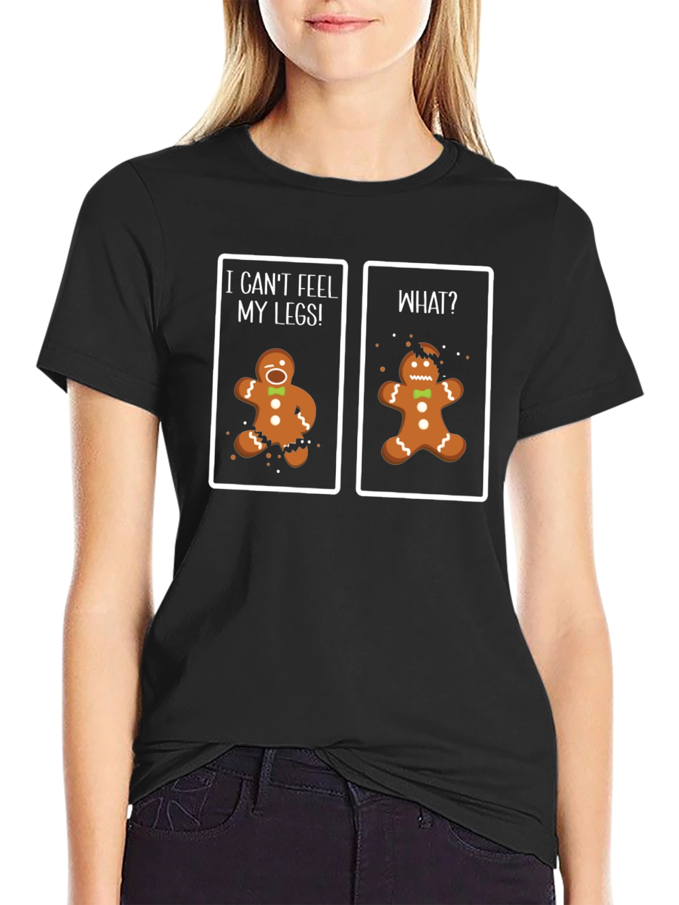 Black Funny Gingerbread Man T-Shirt - Can't Feel My Legs! view 2