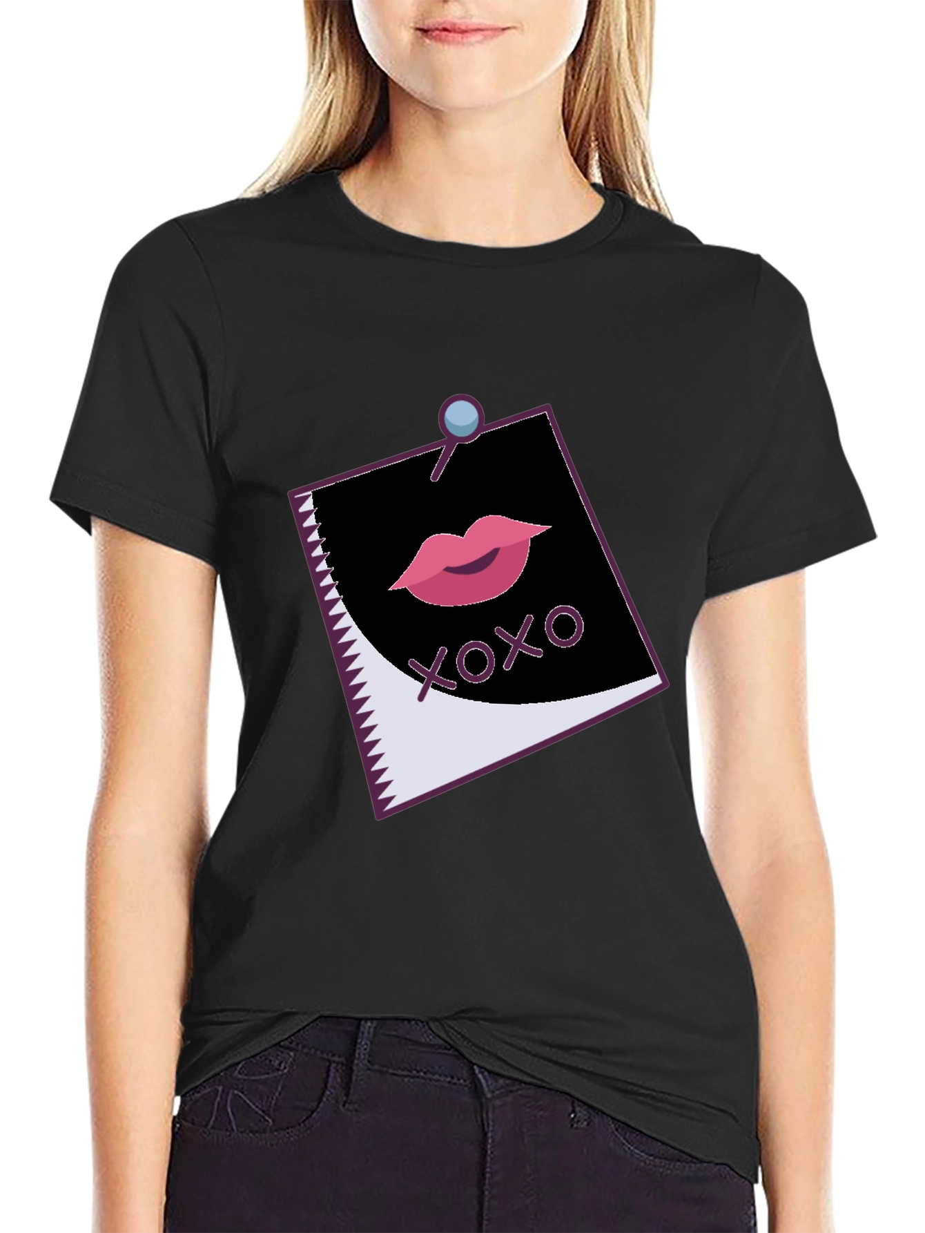Black XOXO Lips Graphic Black Tee view 2