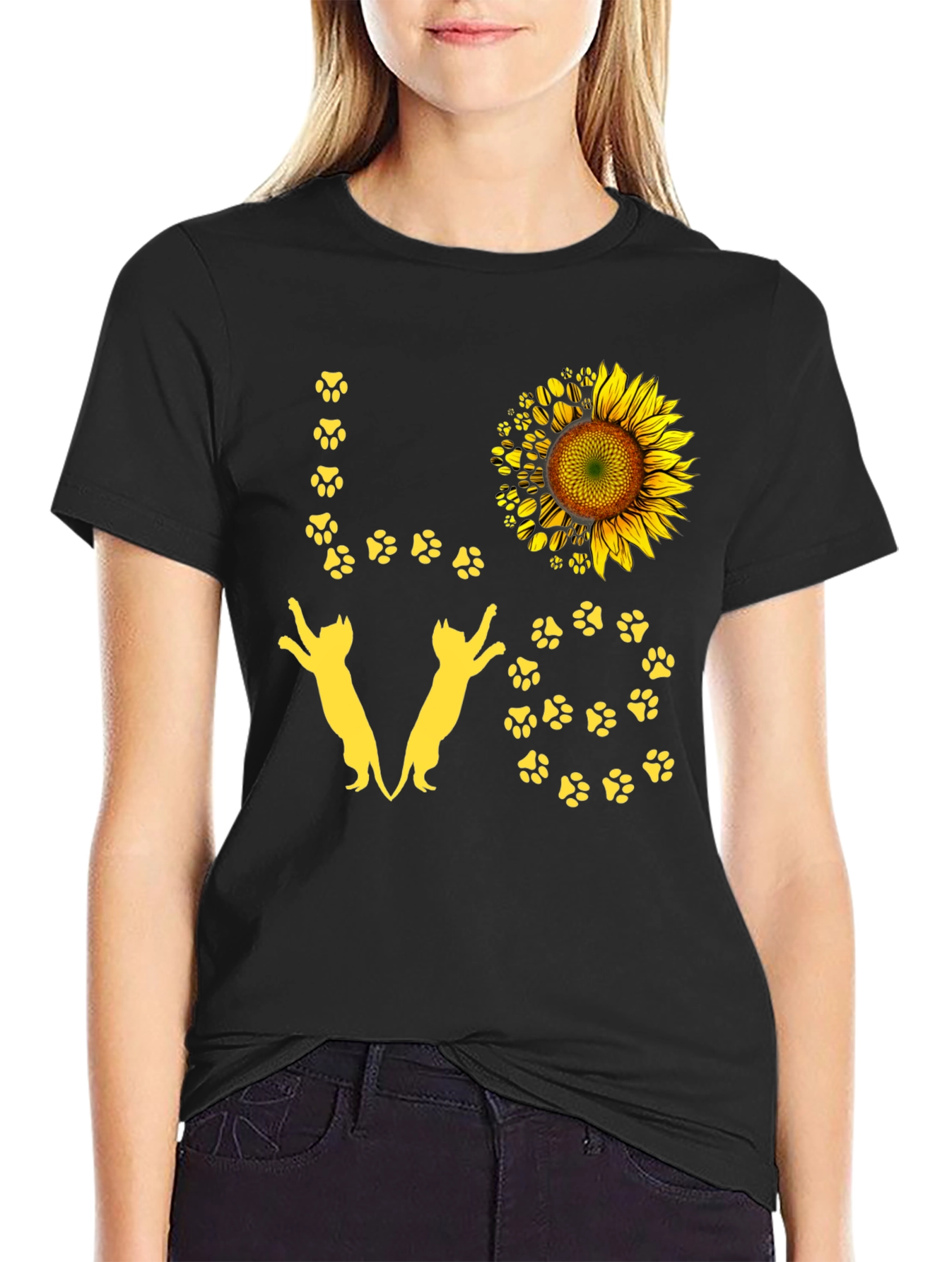 Black Love Cats Sunflower Graphic Tee view 2