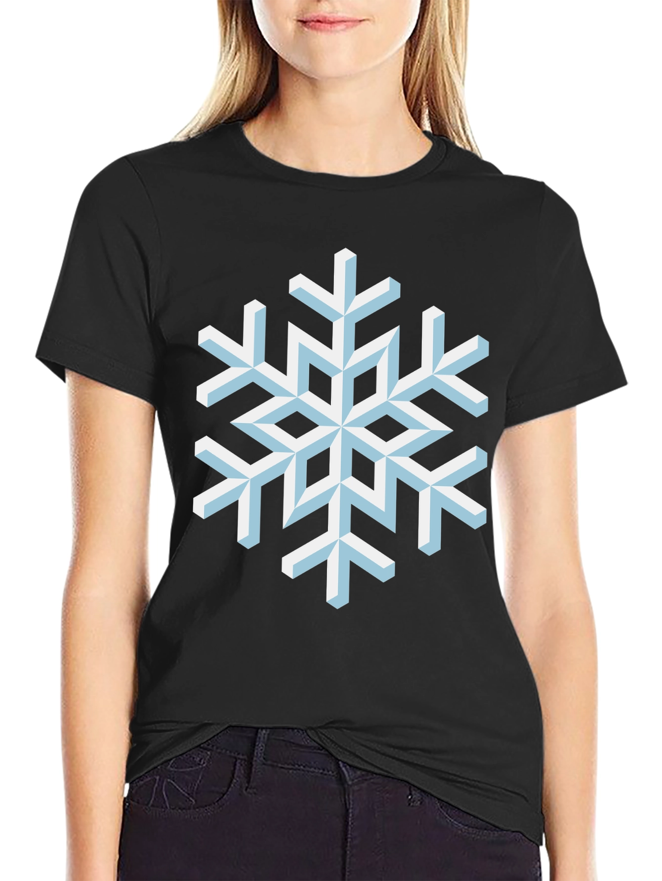 Black Geometric Snowflake Graphic Tee - Black Cotton Shirt view 2