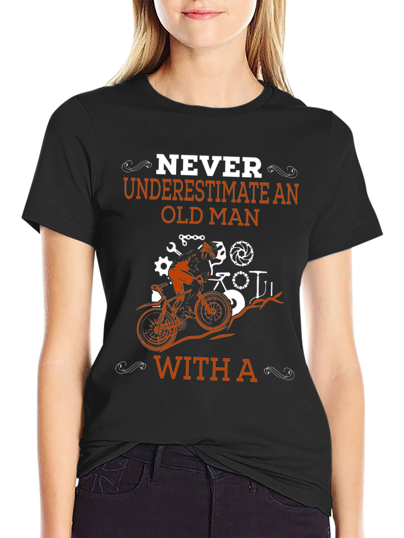 Black Never Underestimate An Old Man With A Bike T-Shirt view 2