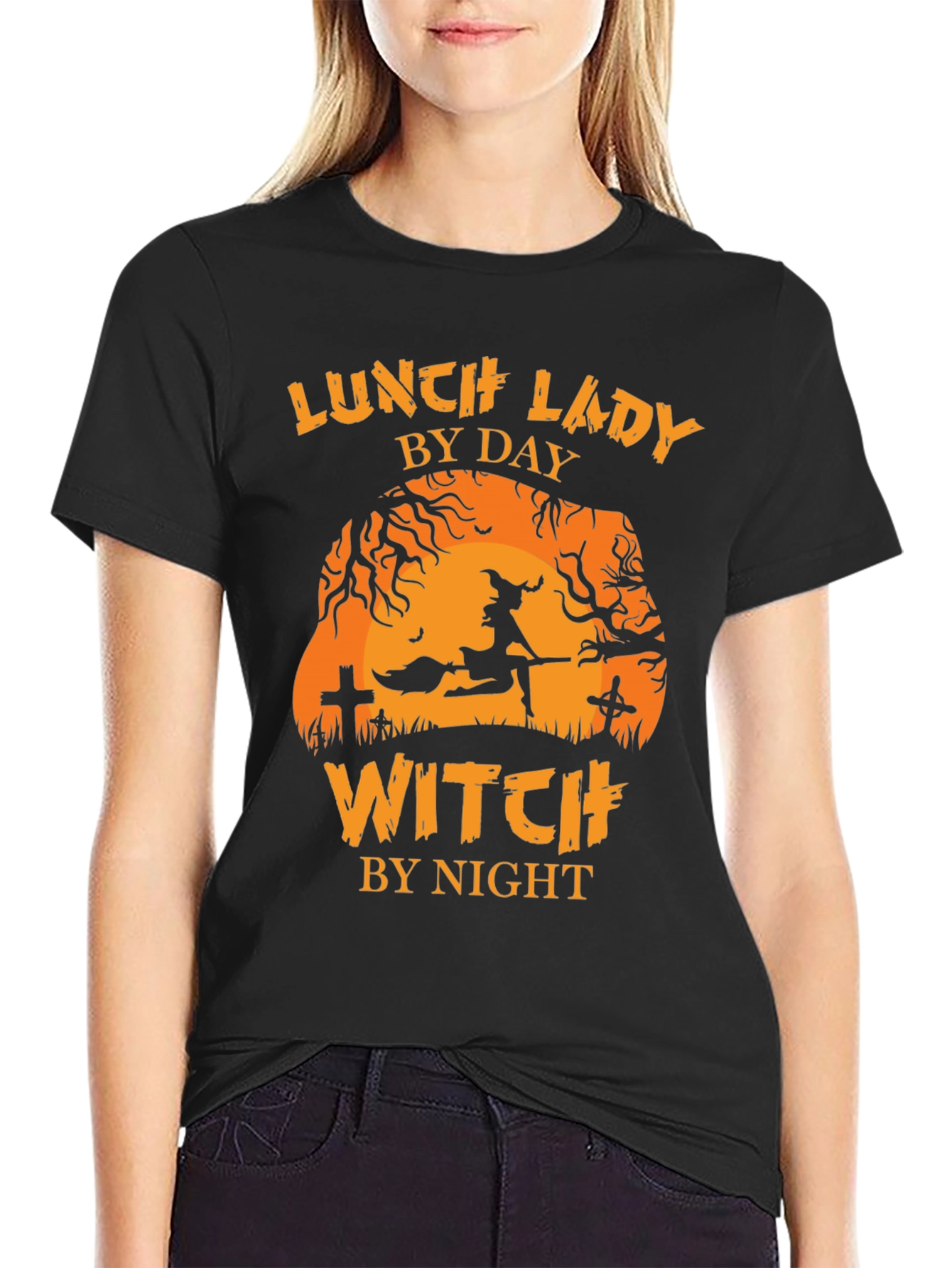 Black Lunch Lady by Day Witch by Night Halloween T-Shirt view 2