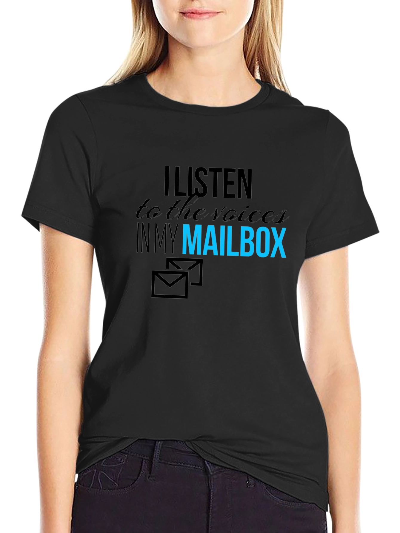 Black I Listen to My Mailbox Graphic T-Shirt view 2