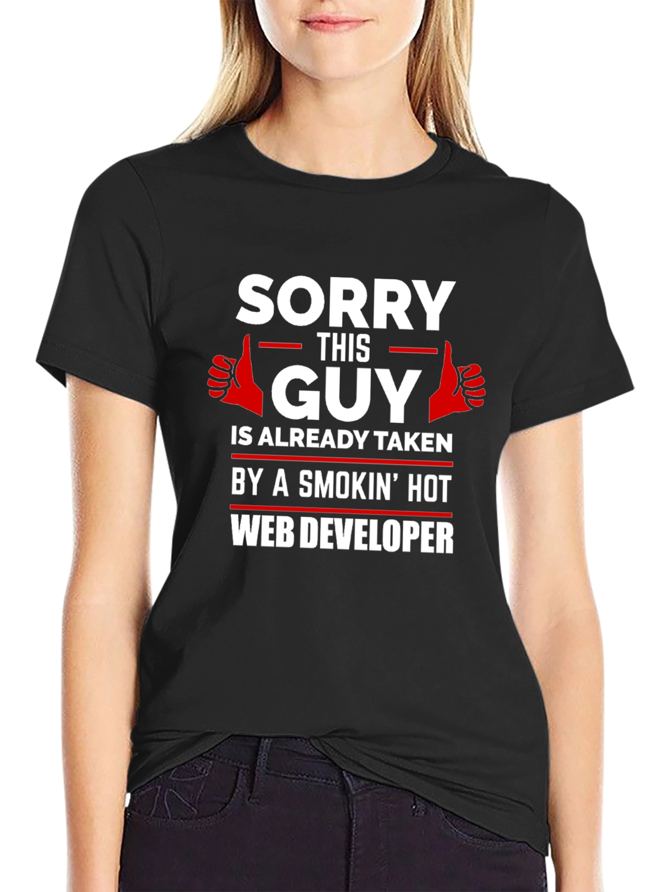 Black Funny Web Developer T-Shirt: Sorry This Guy is Taken! view 2