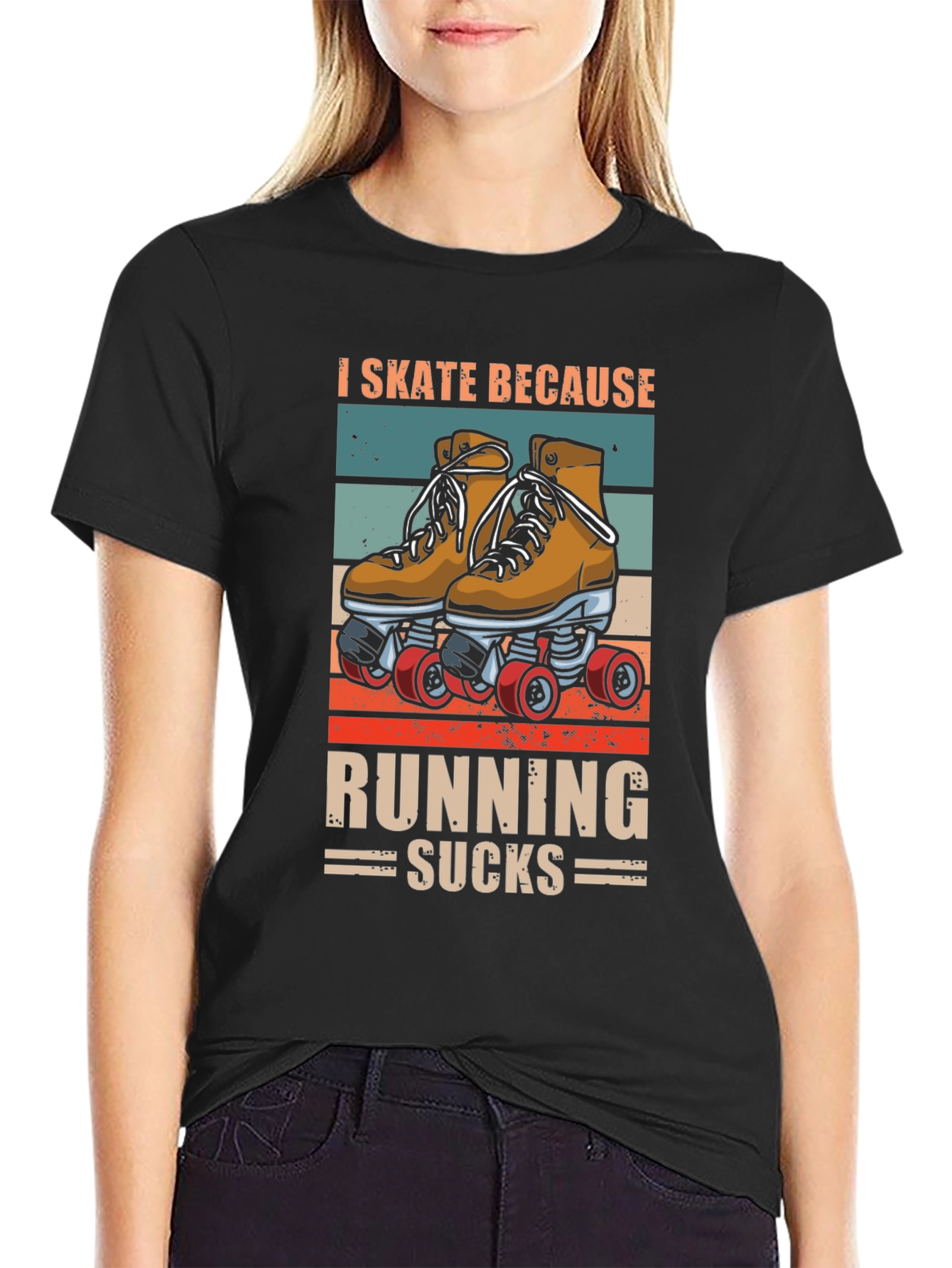 Black I Skate Because Running Sucks T-Shirt view 2