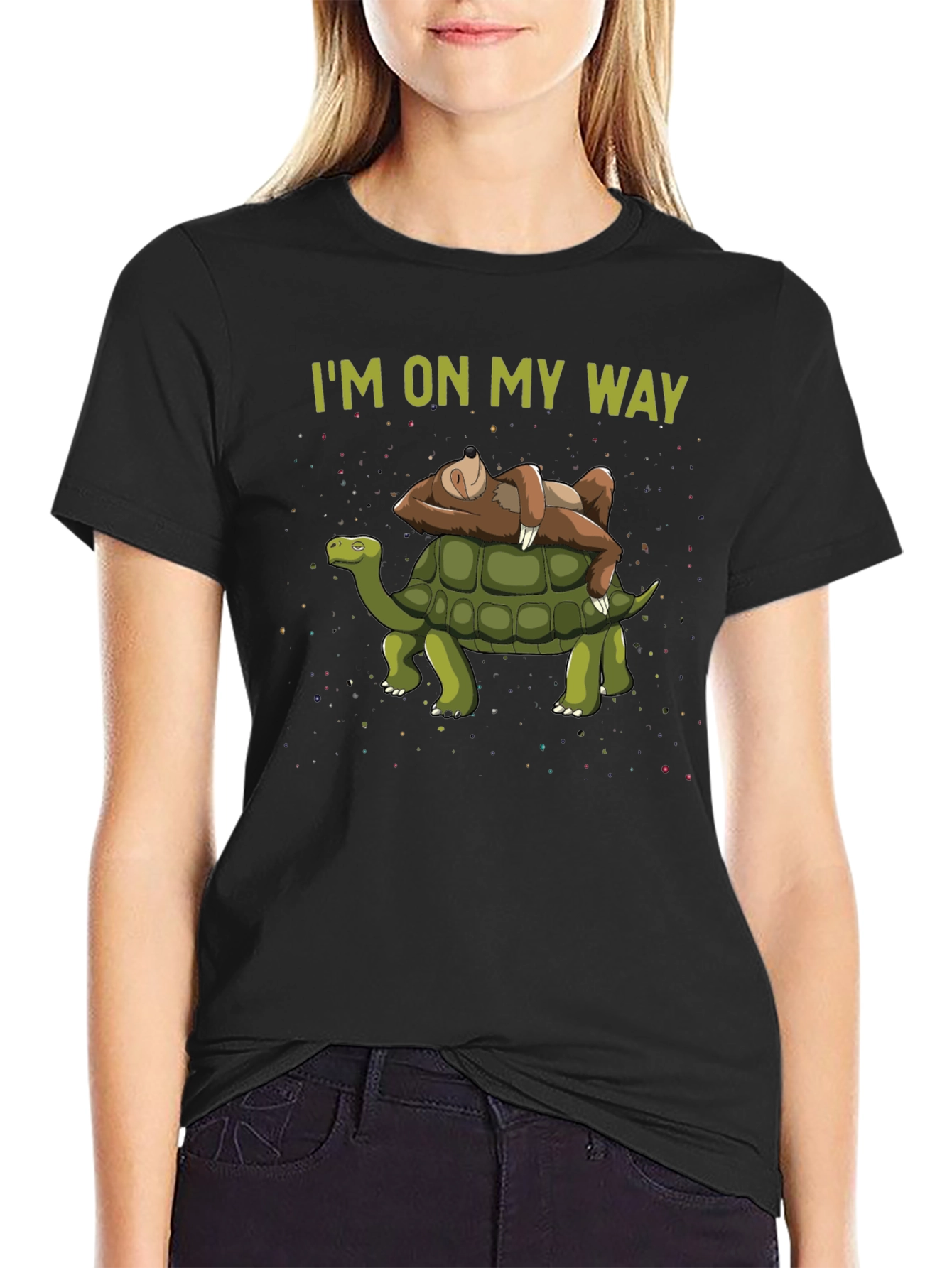 Black I'm On My Way Sloth & Turtle Graphic T-Shirt view 2