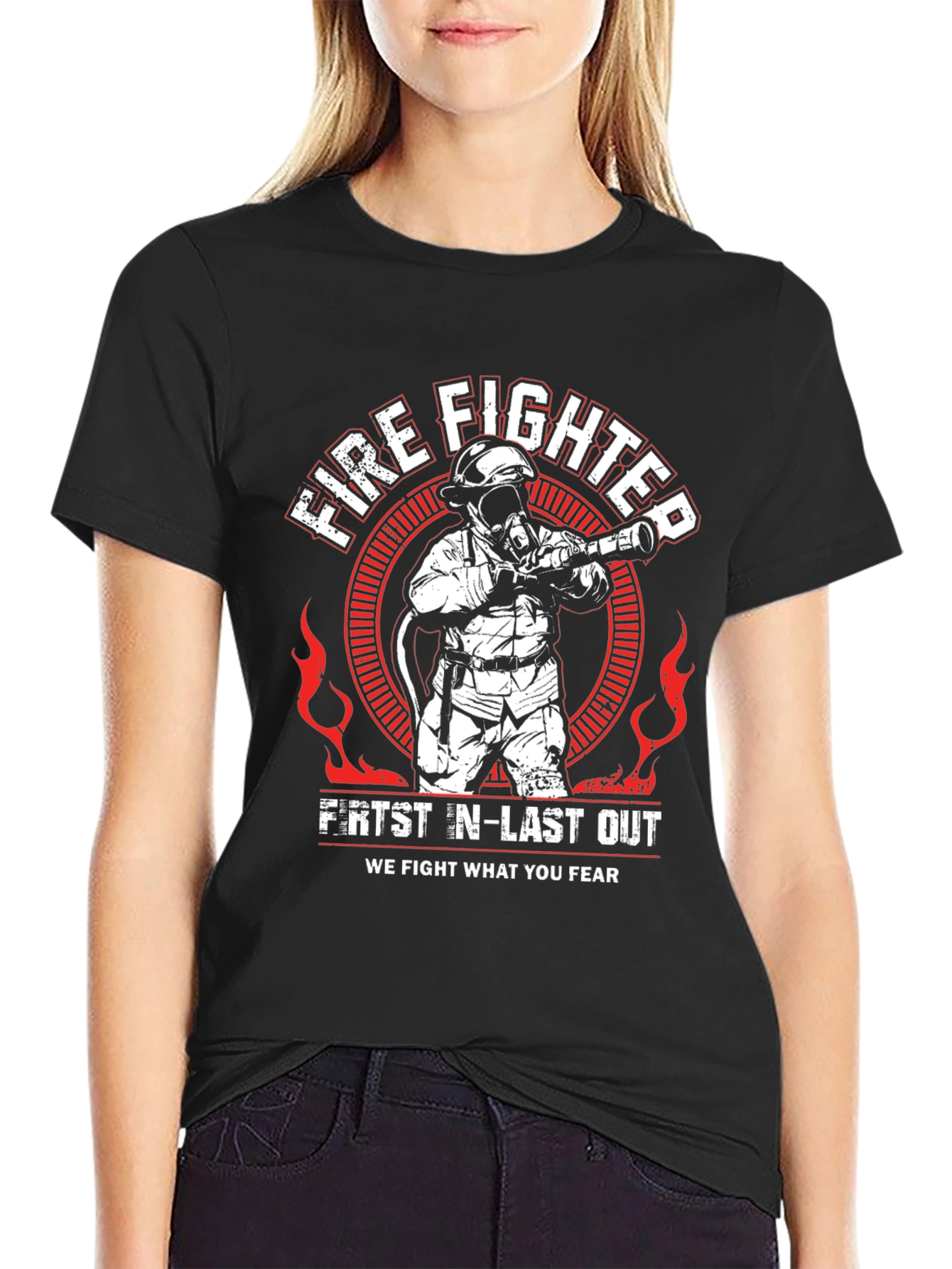 Black Firefighter T-Shirt - First In, Last Out view 2