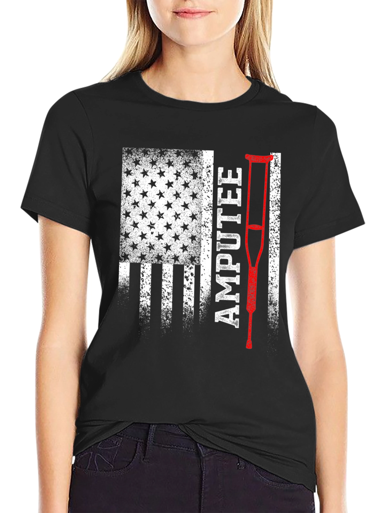 Black Amputee USA Flag Patriotic T-Shirt view 2