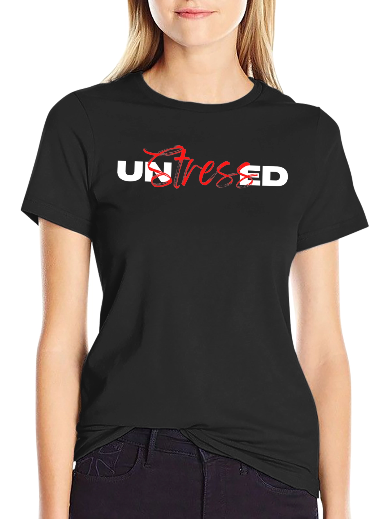 Black Unstressed Graphic Tee - Relaxed Fit Black T-Shirt view 2