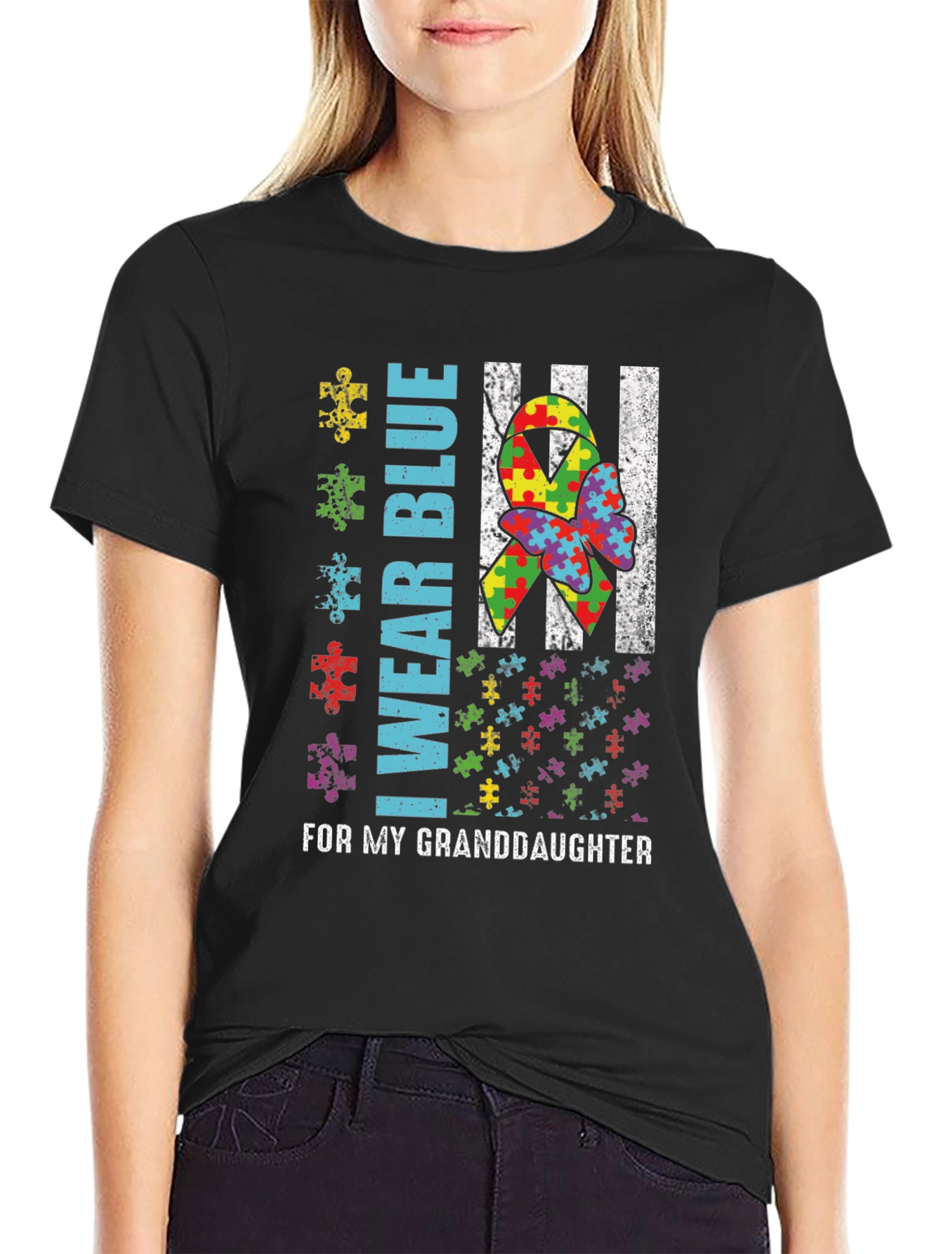 Black Autism Awareness Granddaughter T-Shirt view 2