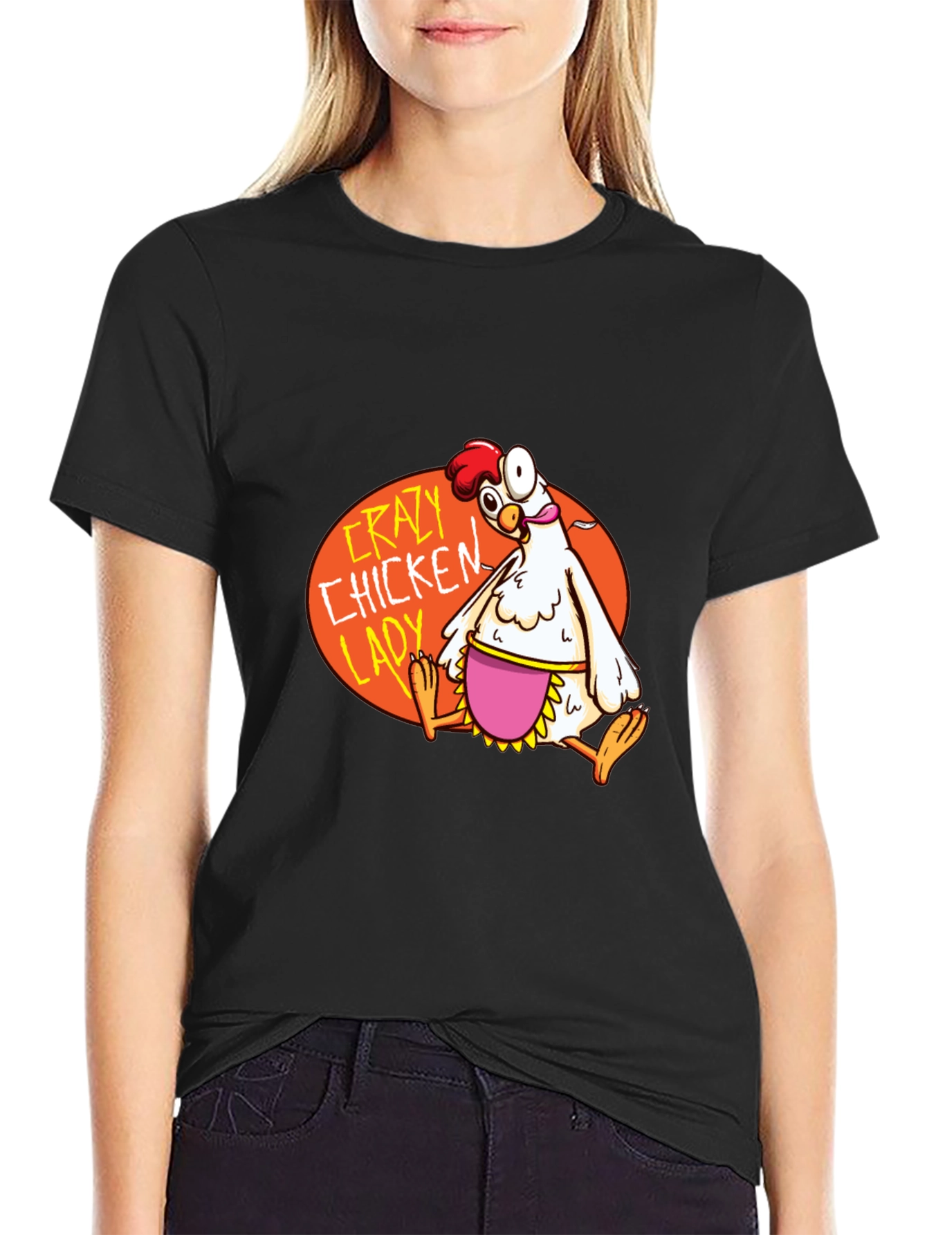 Black Crazy Chicken Lady Graphic T-Shirt view 2