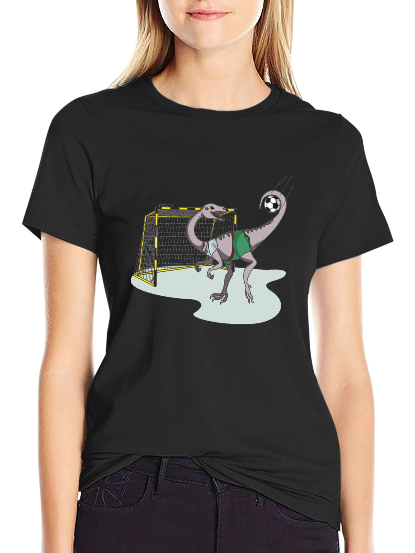 Black Dino Soccer T-Shirt - Fun Graphic Tee view 2