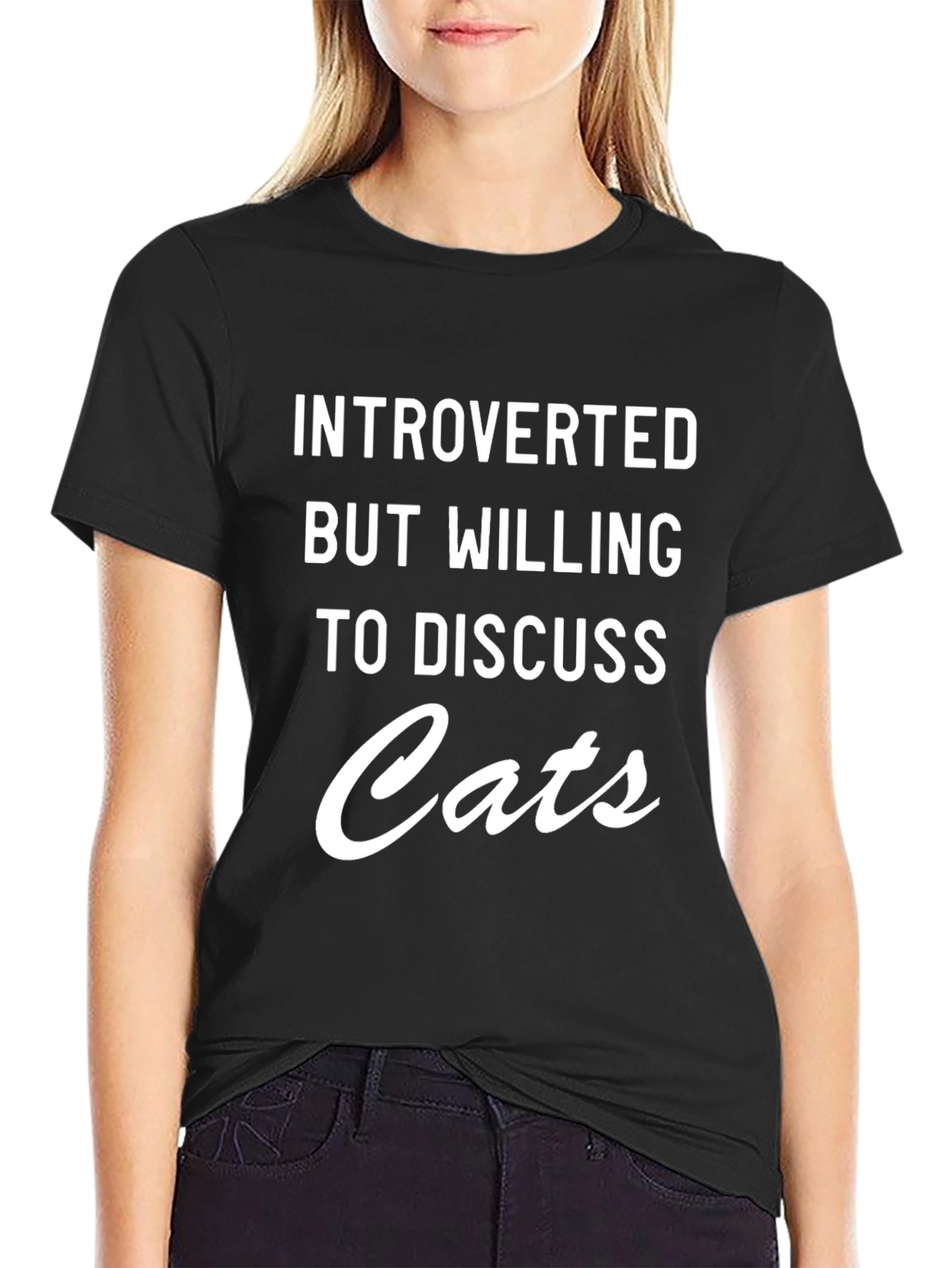 Black Introverted Cat Lover T-Shirt - Funny Statement Tee view 2