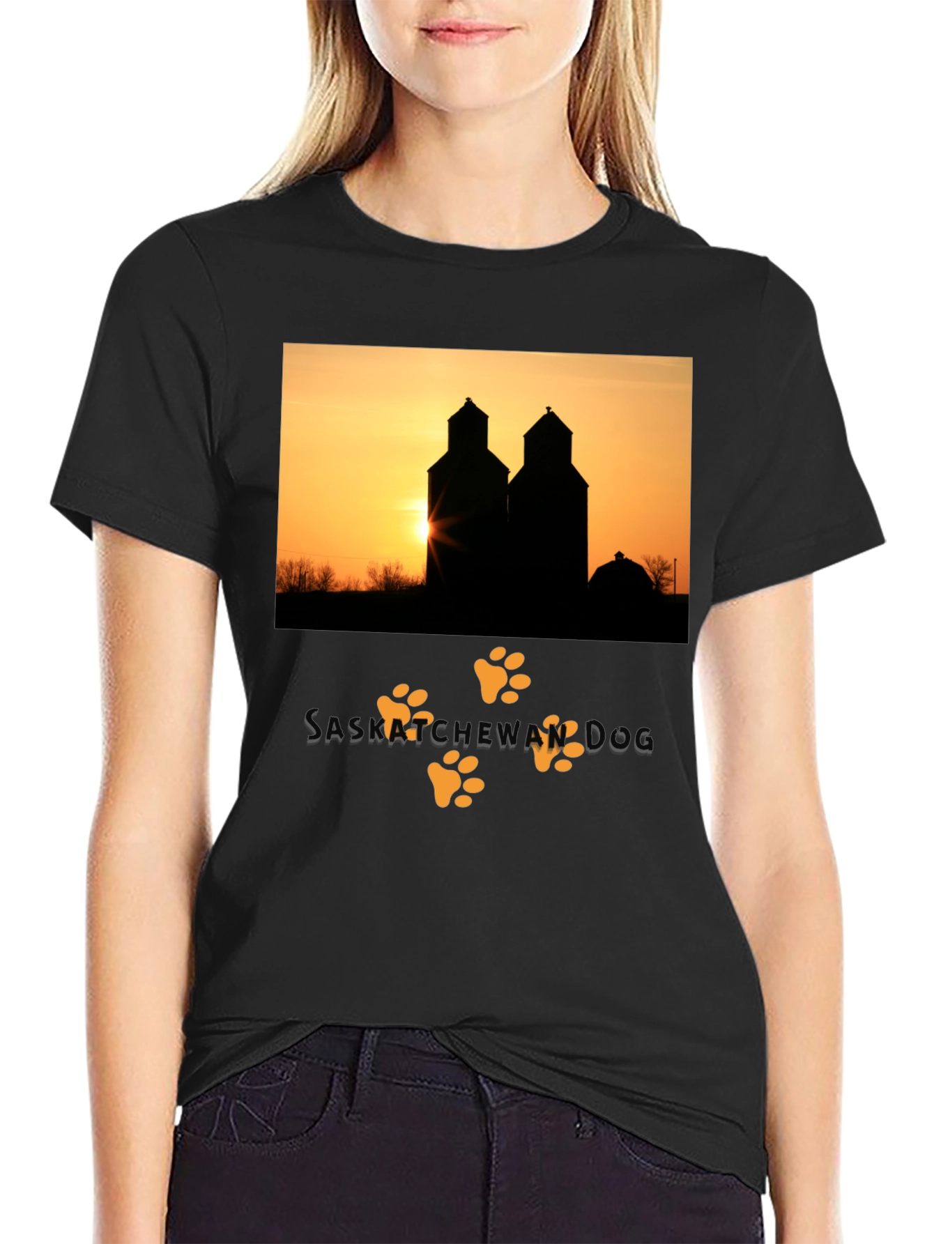 Black Saskatchewan Sunset Silhouette Tee view 2