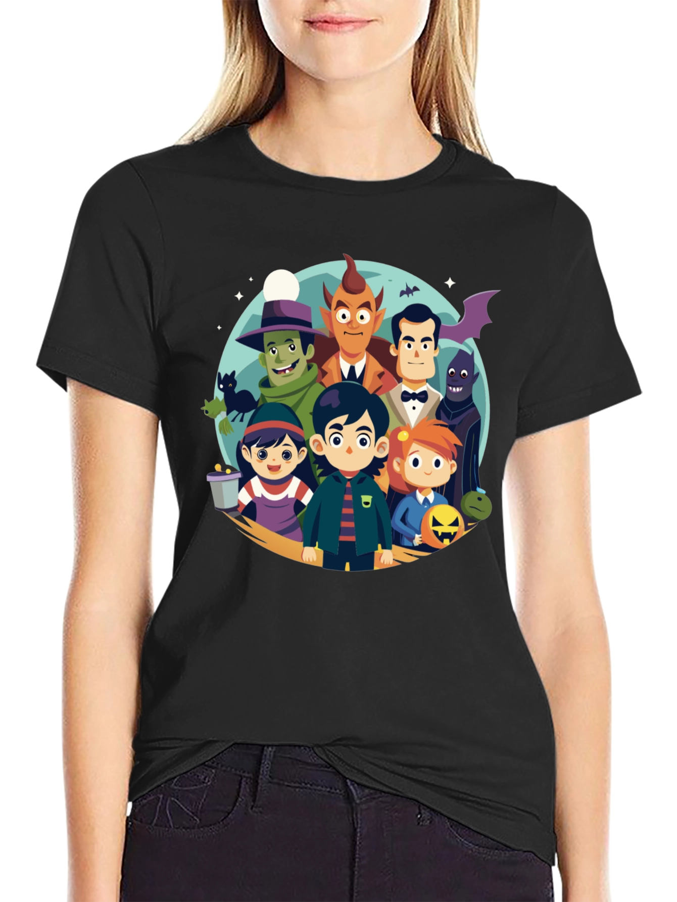 Black Cartoon Monster Squad Black T-Shirt view 2