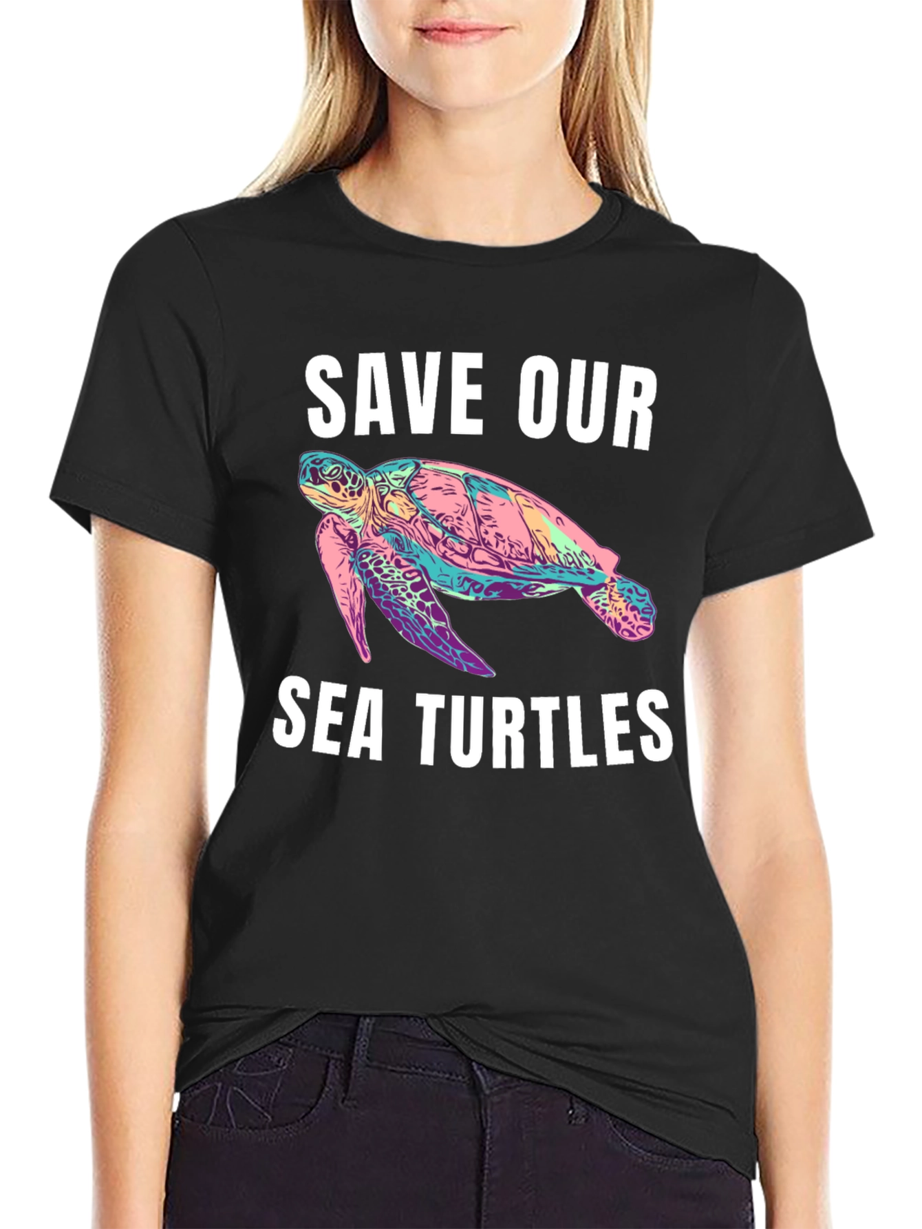 Black Save Our Sea Turtles Graphic Tee - Black view 2