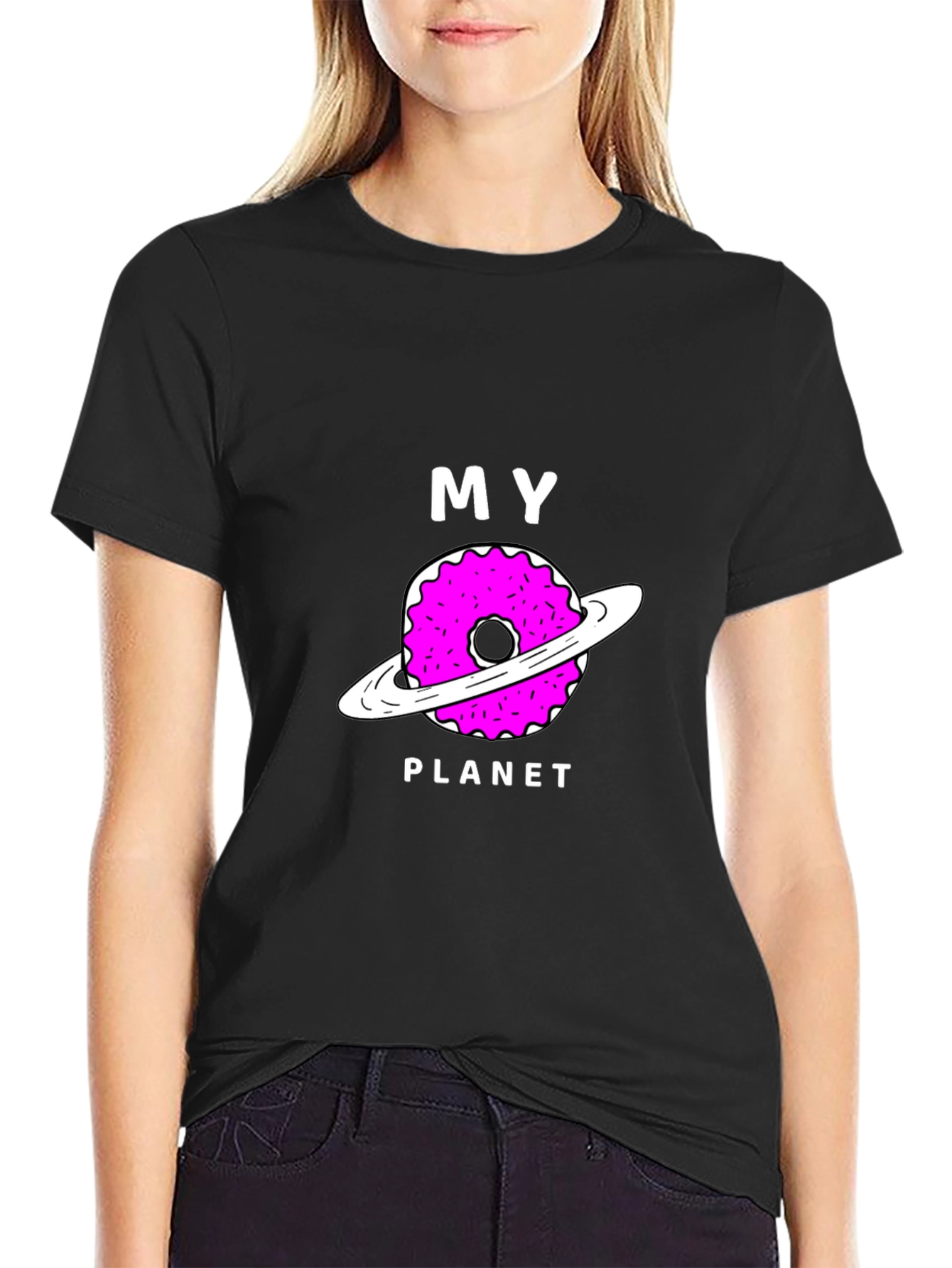 Black My Donut Planet Black Graphic T-Shirt view 2