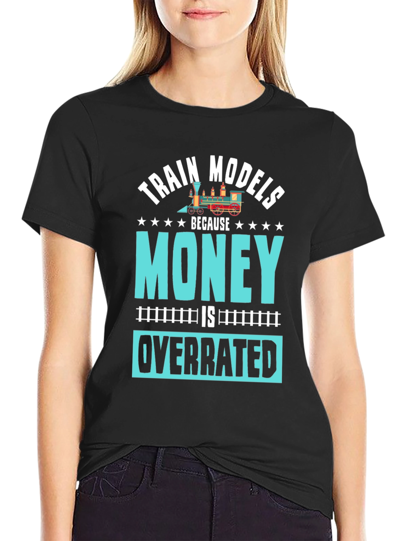Black Train Models Overrated Hobby T-Shirt view 2