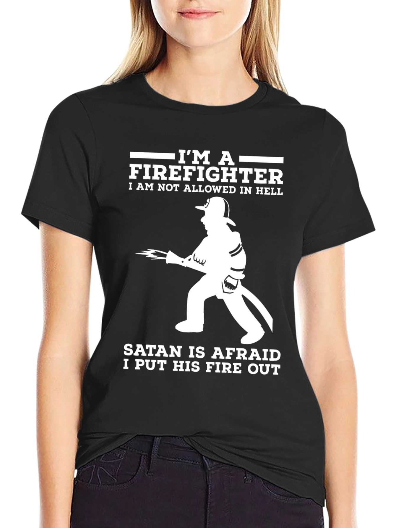 Black Firefighter Graphic Tee - Satan Afraid view 2