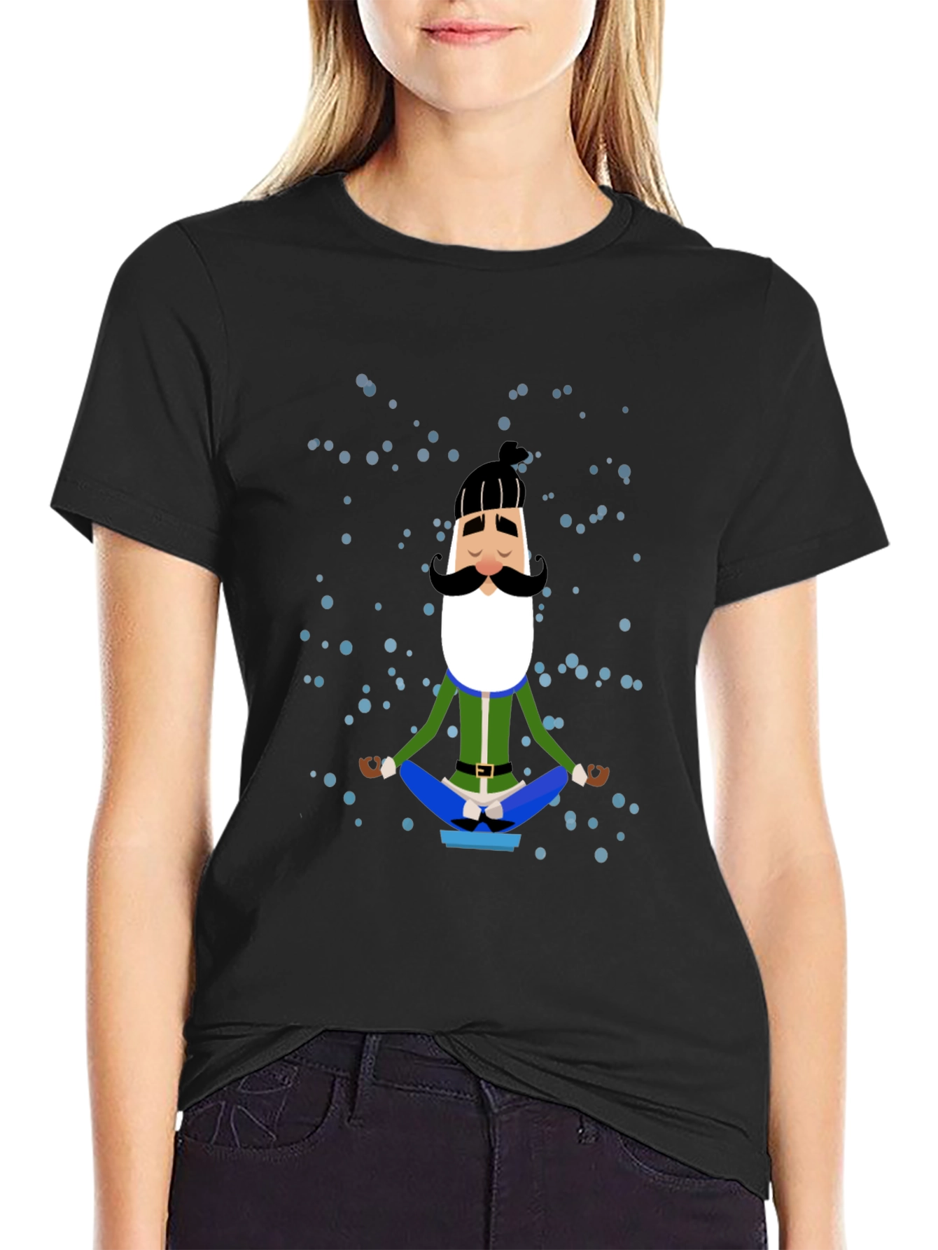 Black Meditating Man Cartoon Graphic Tee view 2