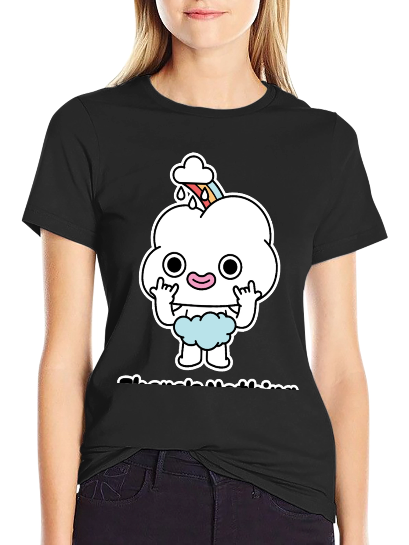 Black Funny Cartoon Cloud T-Shirt  view 2
