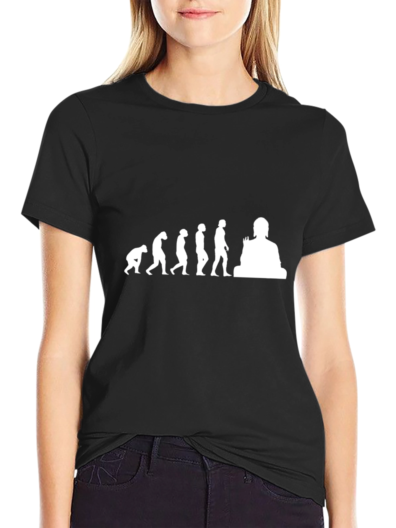 Black Evolution of Man to Buddha T-Shirt - Black view 2
