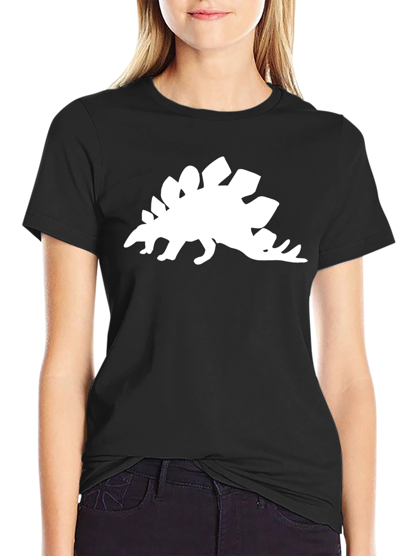 Black Stegosaurus Graphic Tee - Black Cotton Dinosaur Shirt view 2