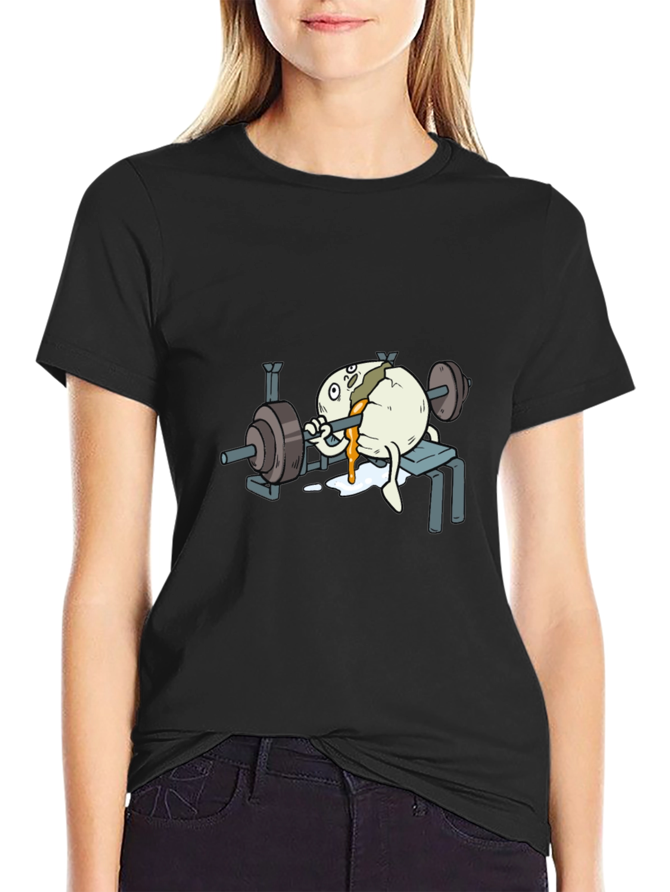 Black Funny Egg Lifting Weights T-Shirt view 2