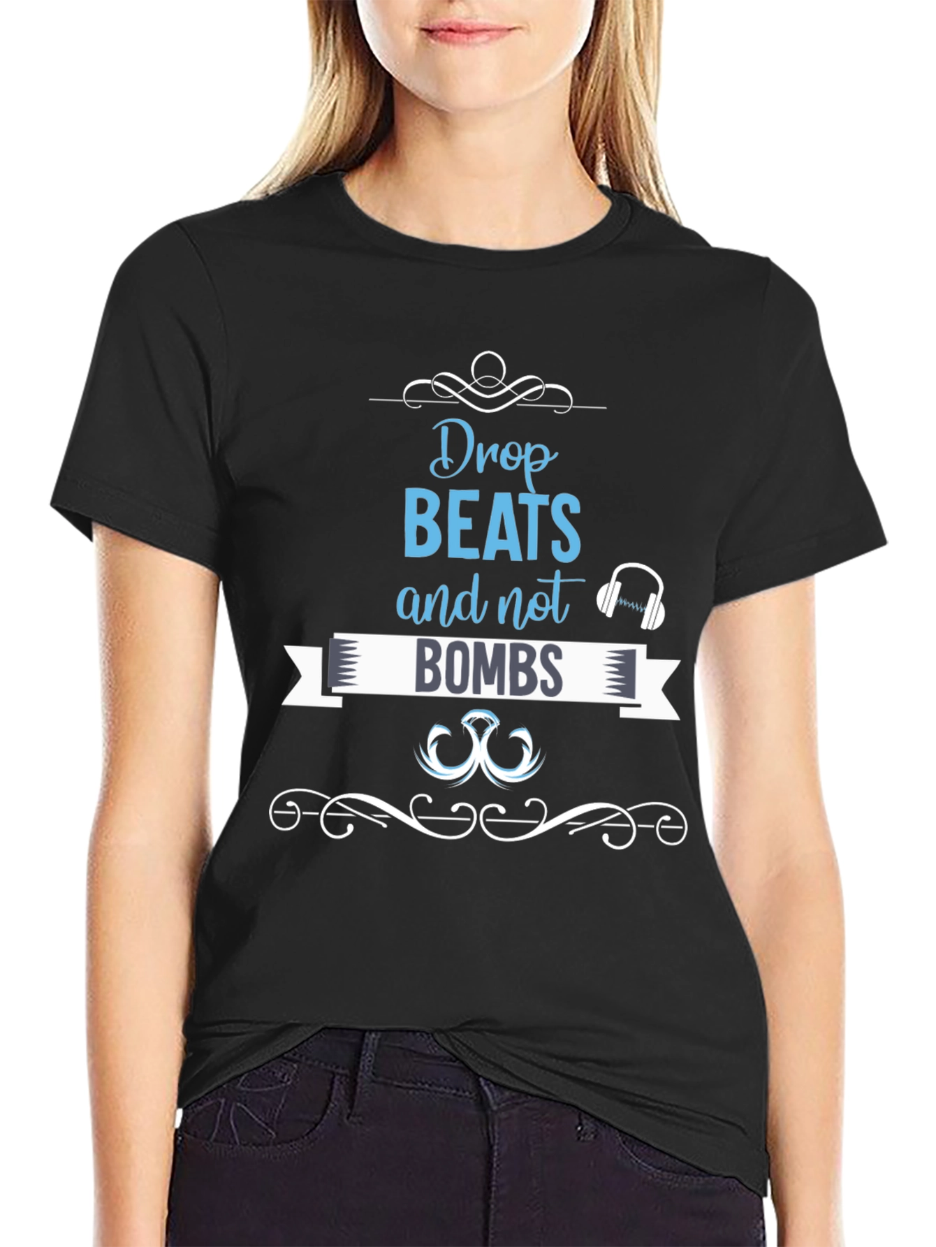 Black Drop Beats, Not Bombs Graphic Tee - Black view 2