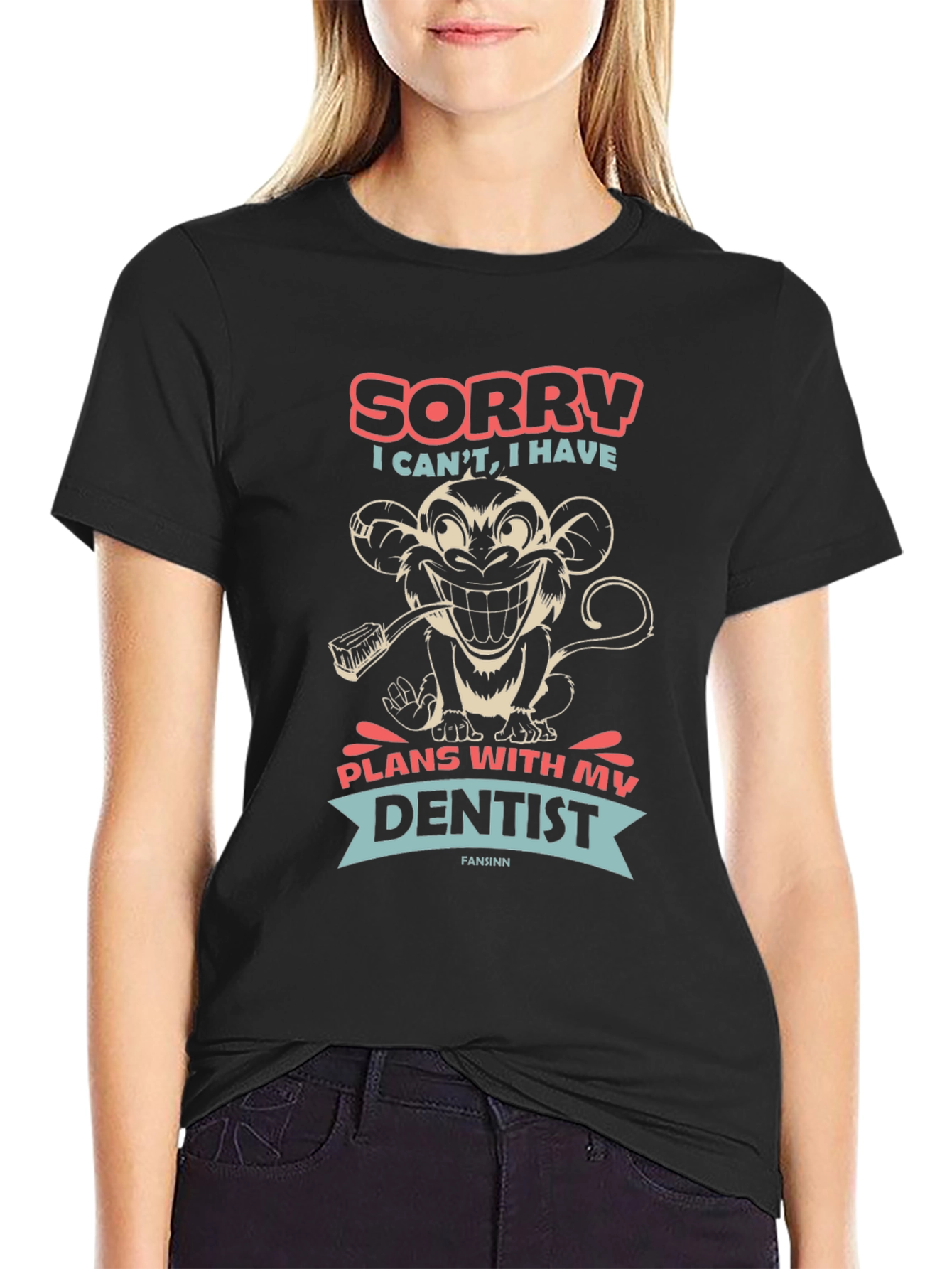 Black Sorry I Can't Dentist Monkey T-Shirt view 2