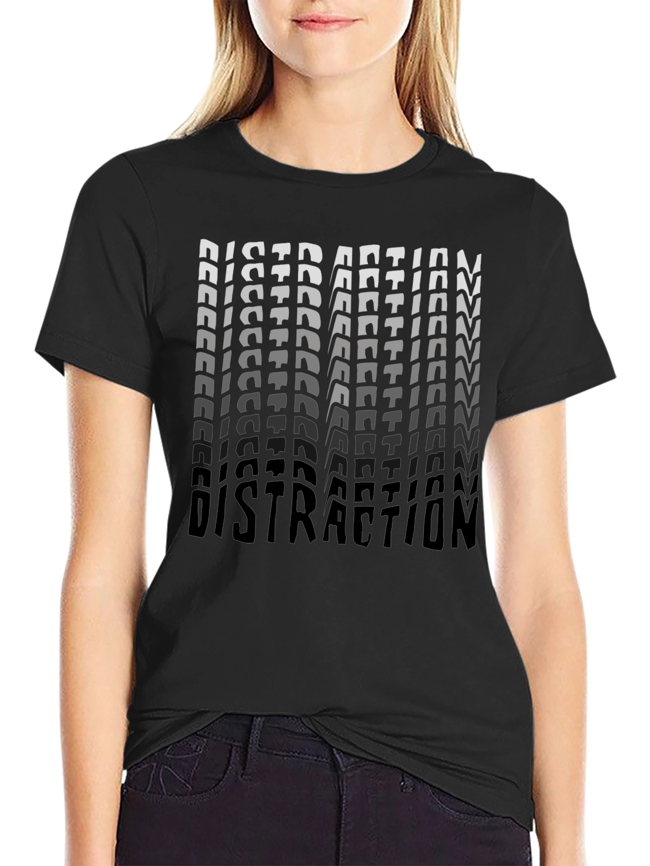 Black Distraction Graphic Print Black T-Shirt view 2