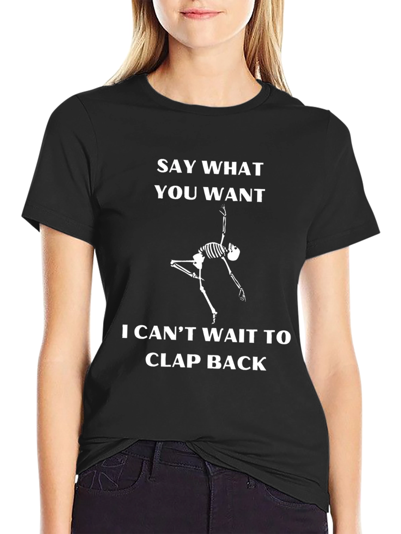 Black Clap Back Skeleton T-Shirt - Funny & Unique! view 2