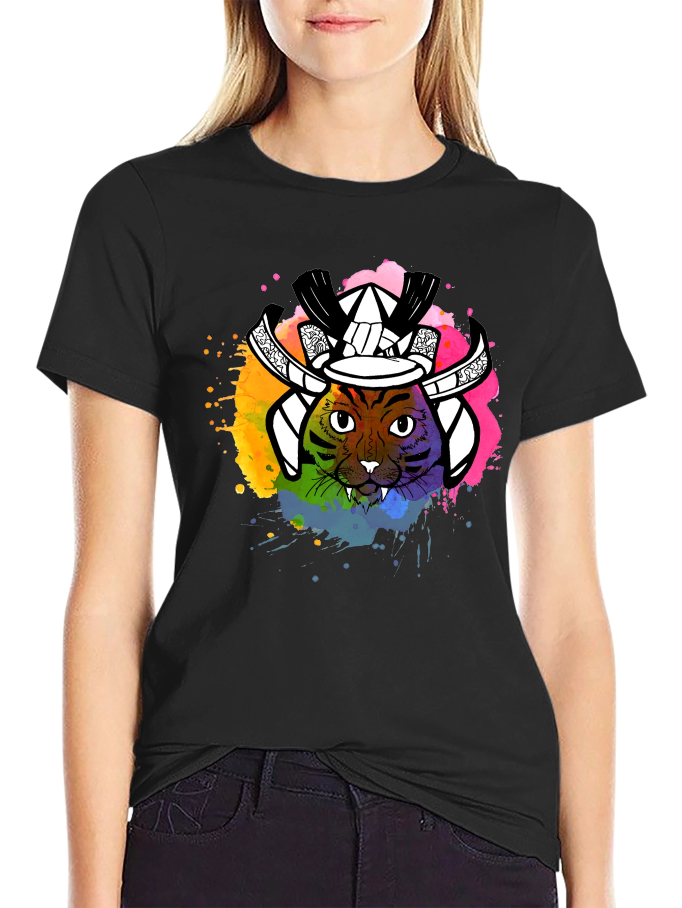 Black Samurai Cat T-Shirt - Unique Graphic Tee view 2