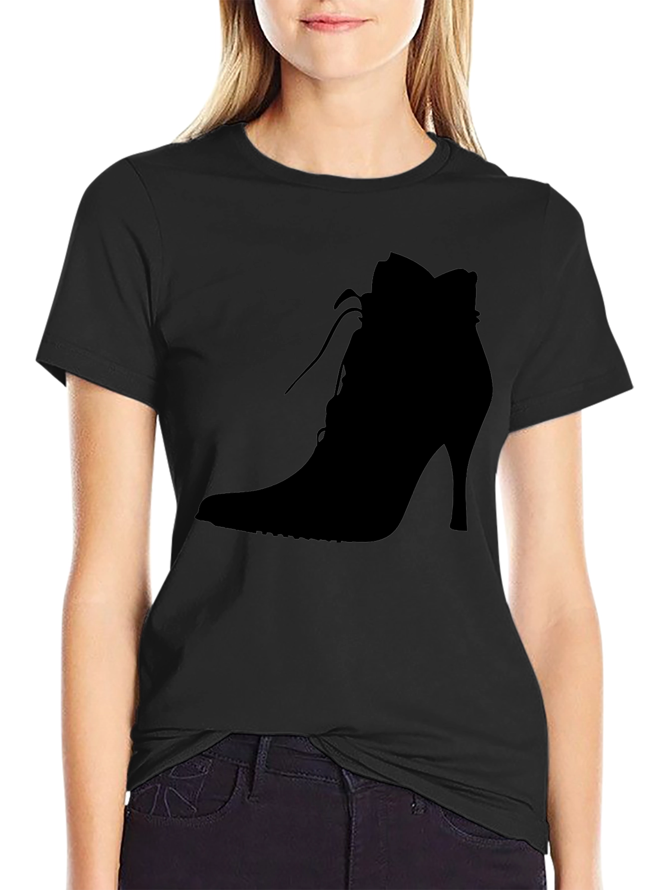 Black High Heel Shoe Graphic Tee - Black Cotton Comfort view 2