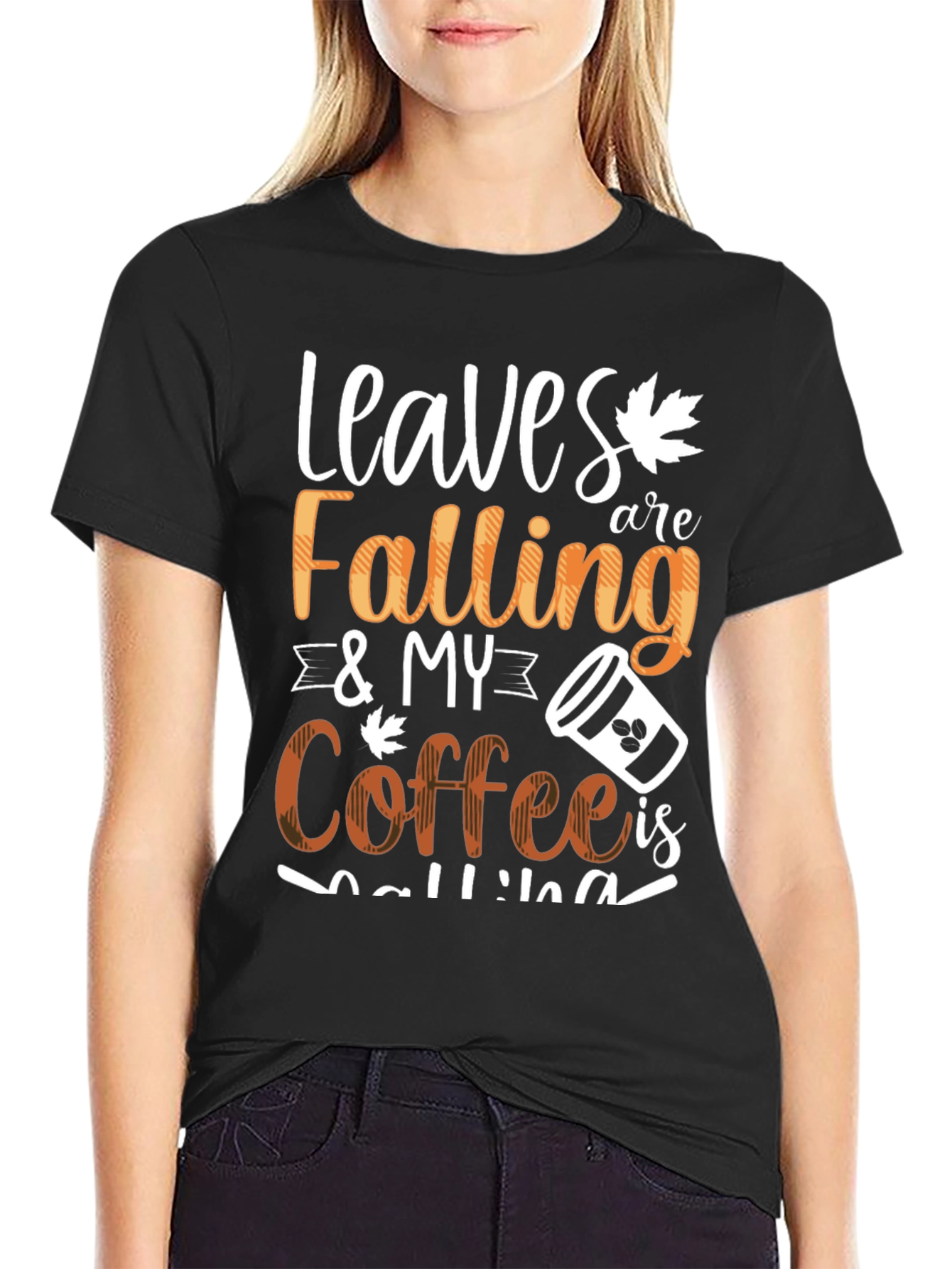 Black Leaves Falling & My Coffee Is Calling Graphic Tee view 2