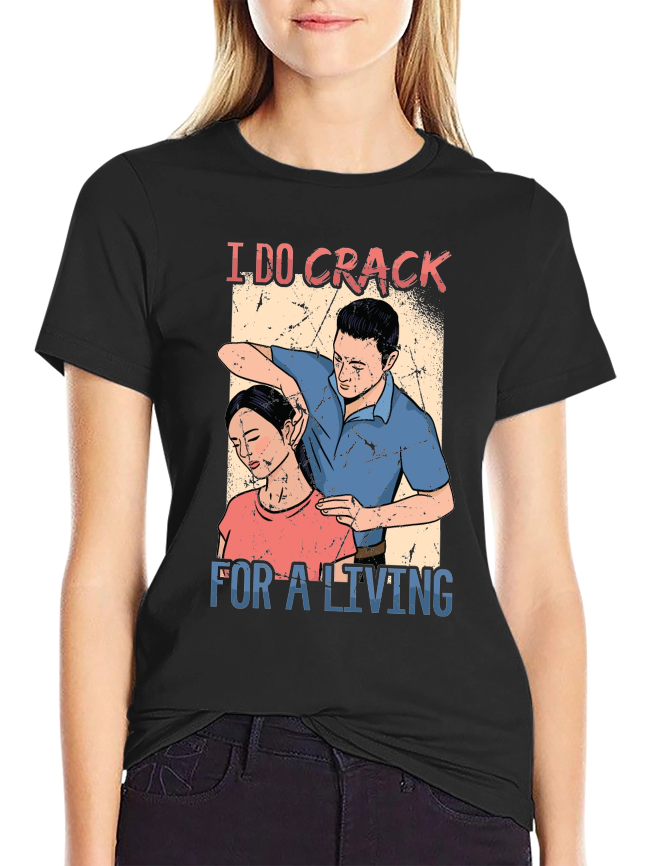 Black Chiropractor 'I DO CRACK' Black T-Shirt view 2